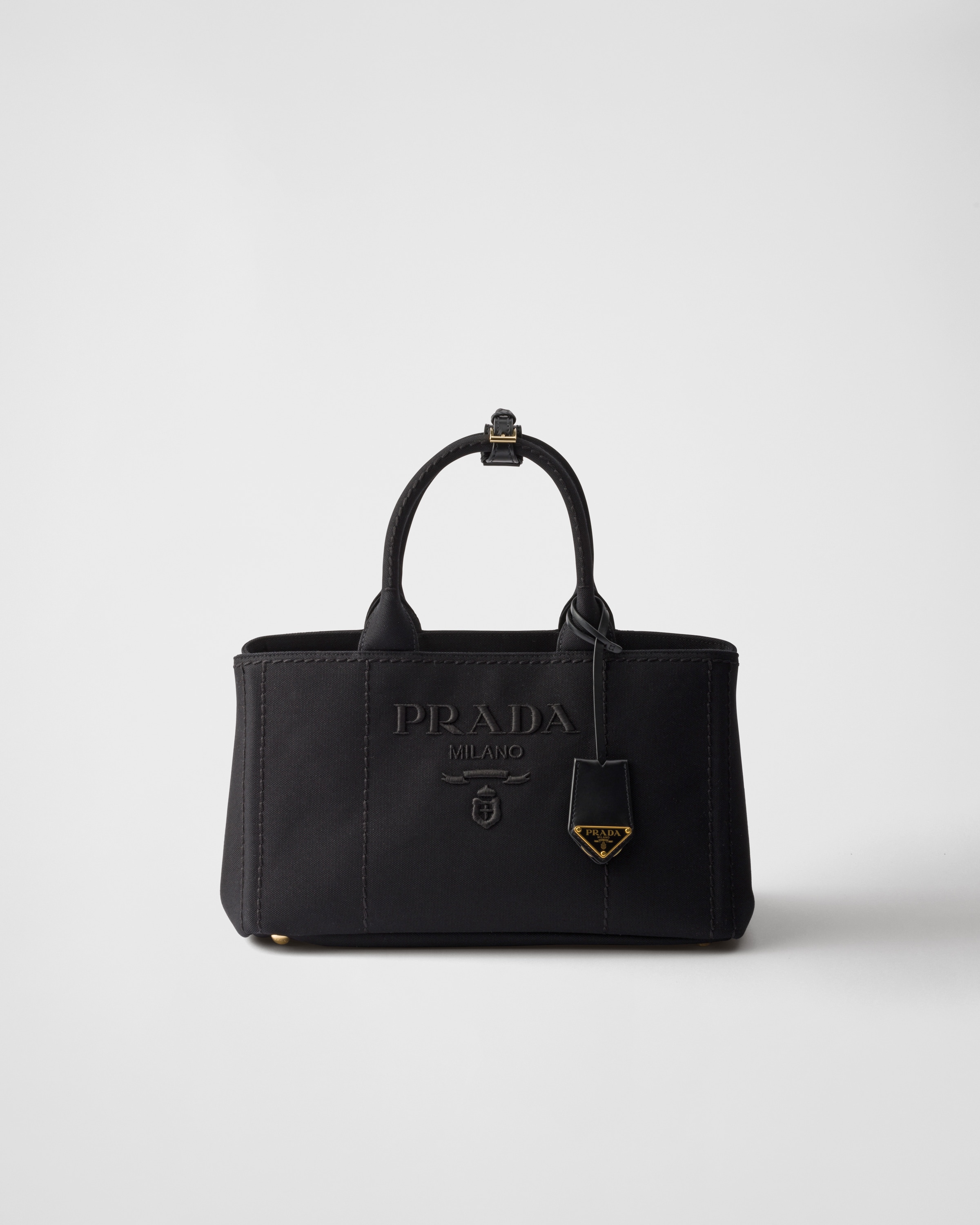 Prada Jardinière Large Cotton Canvas Handbag, Woman, Black