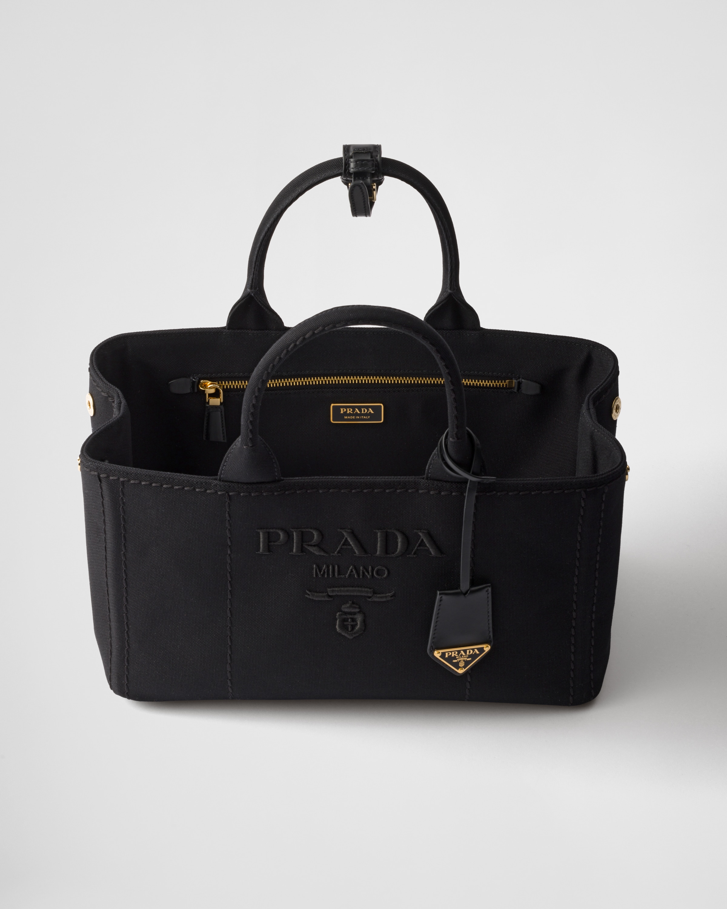 Black Prada Jardinière large cotton canvas handbag | PRADA