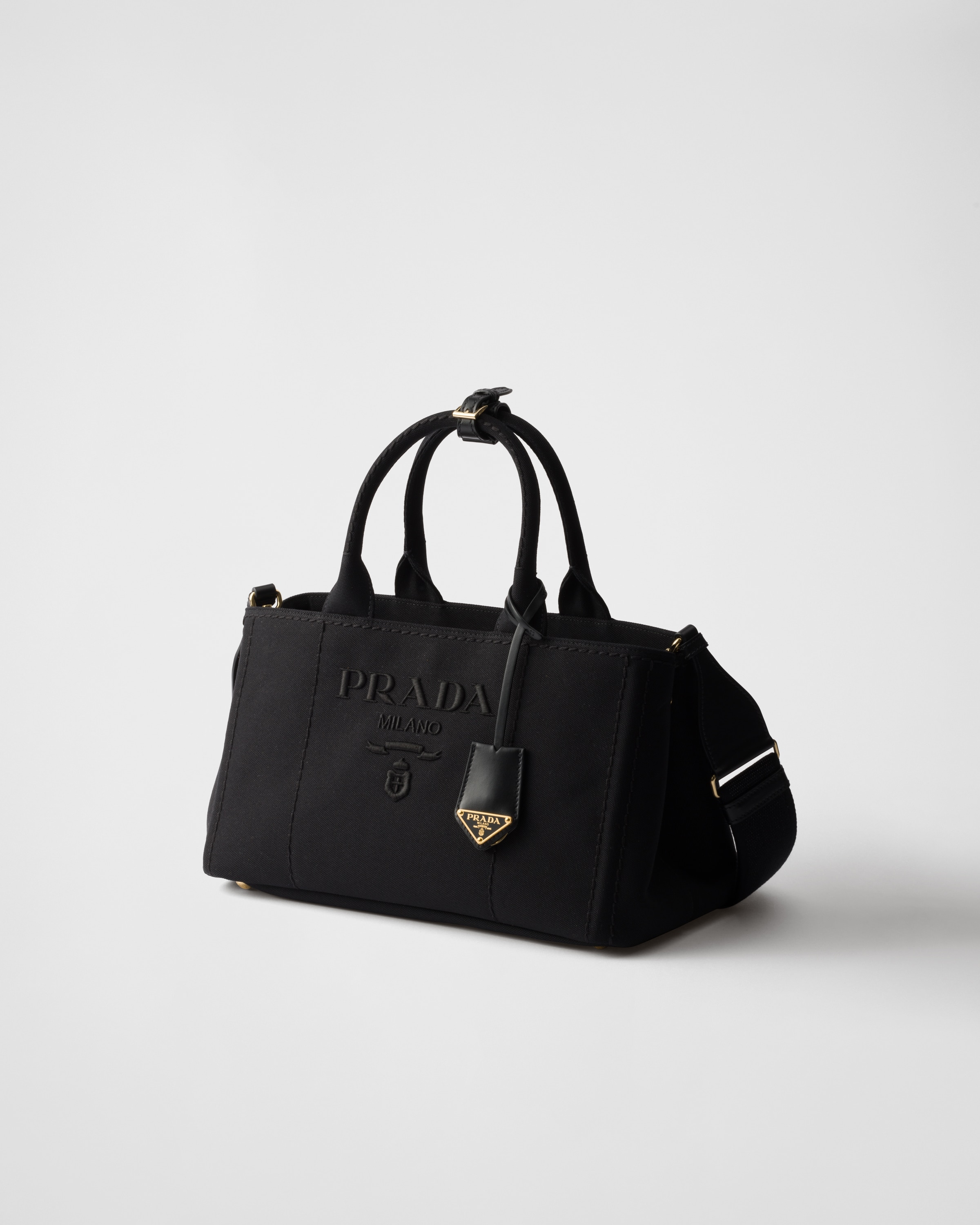 Prada Large Cotton Canvas Handbag In Black