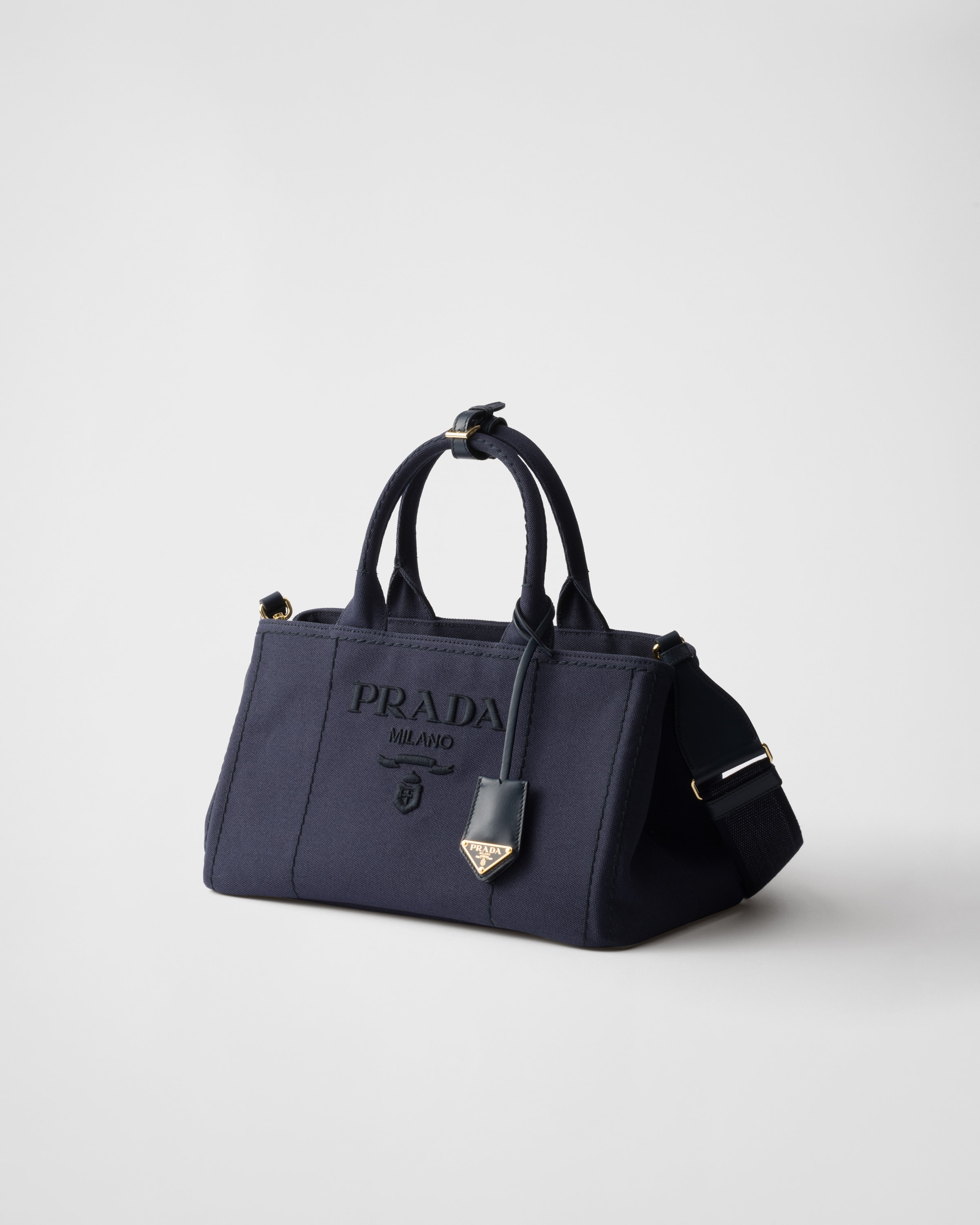 Prada Large Cotton Canvas Handbag In Baltic Blue