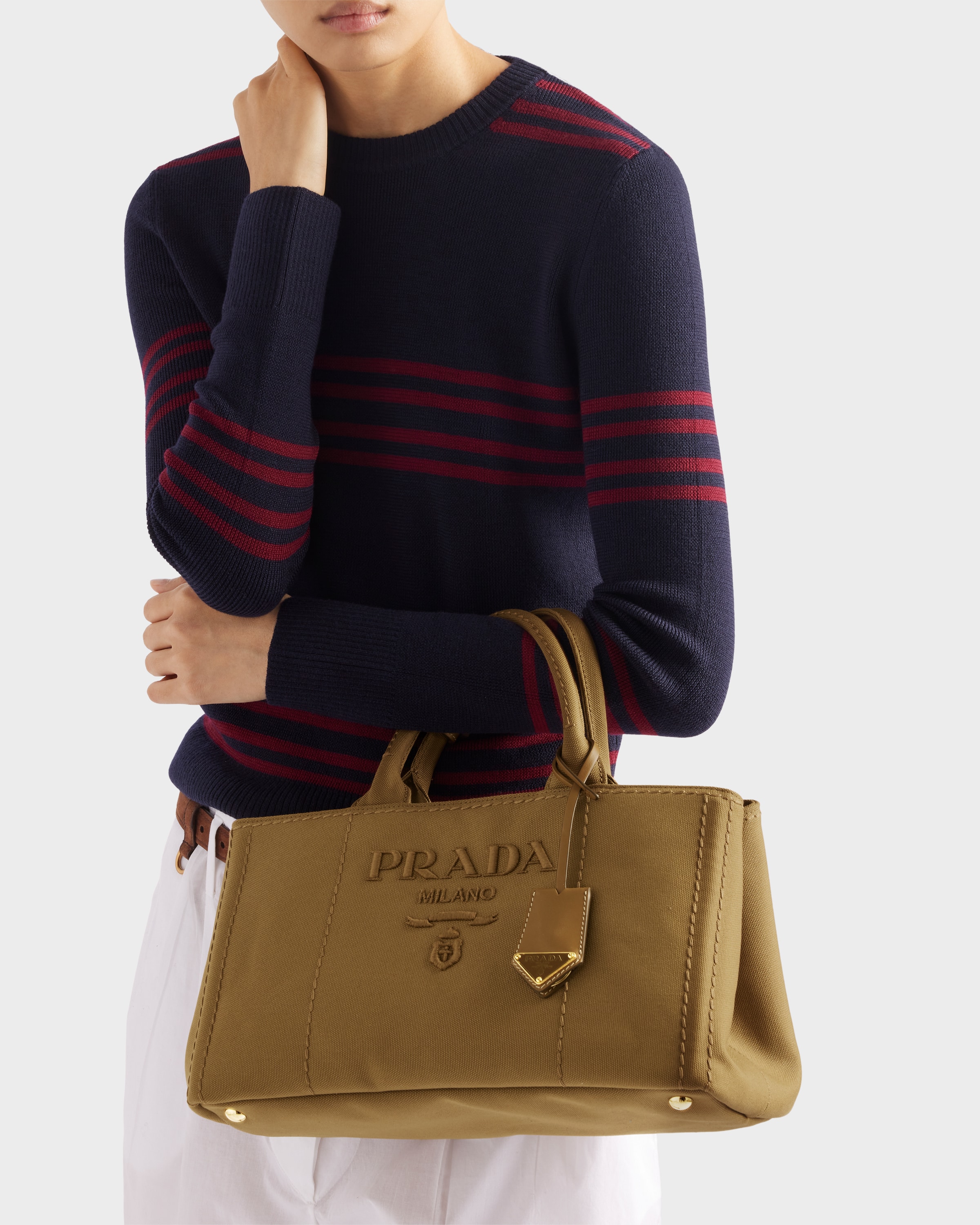 PRADA プラダ ラージ コットンキャンバス ハンドバッグ 1BG554 PRADA】ラージ コットンキャンバス ハンドバッグ 軽量 ロゴ