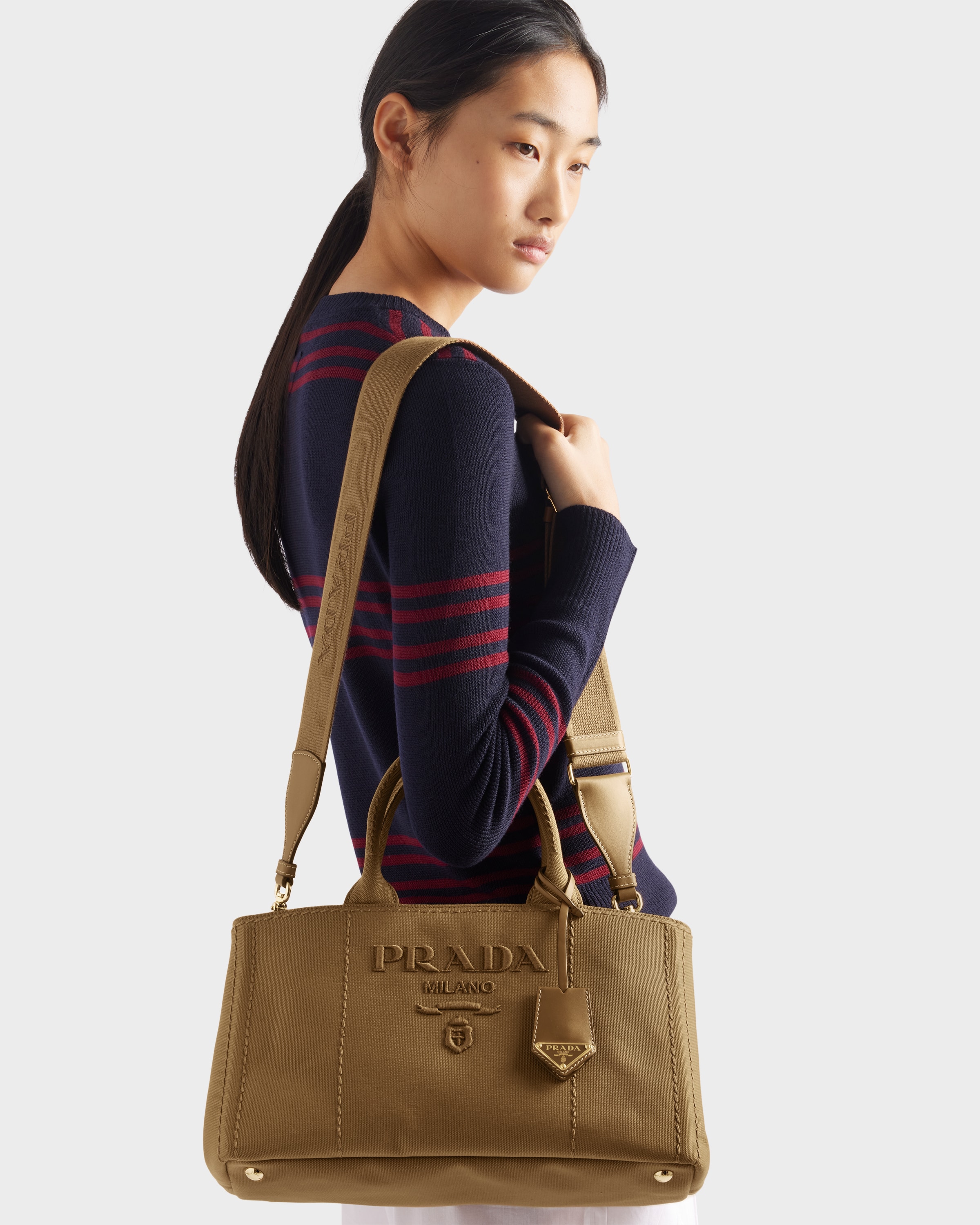PRADA プラダ ラージ コットンキャンバス ハンドバッグ 1BG554 Natural Prada Jardinière large linen blend handbag | PRADA