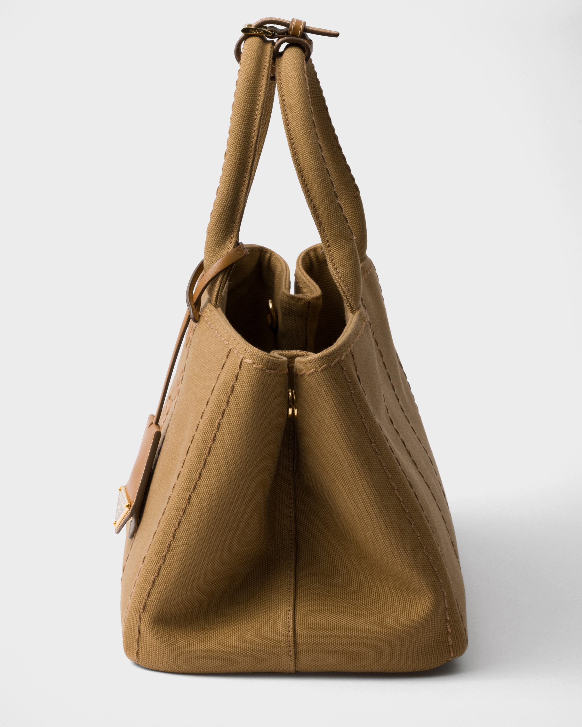 Tabacco Prada Jardinière Large Cotton Canvas Handbag | PRADA