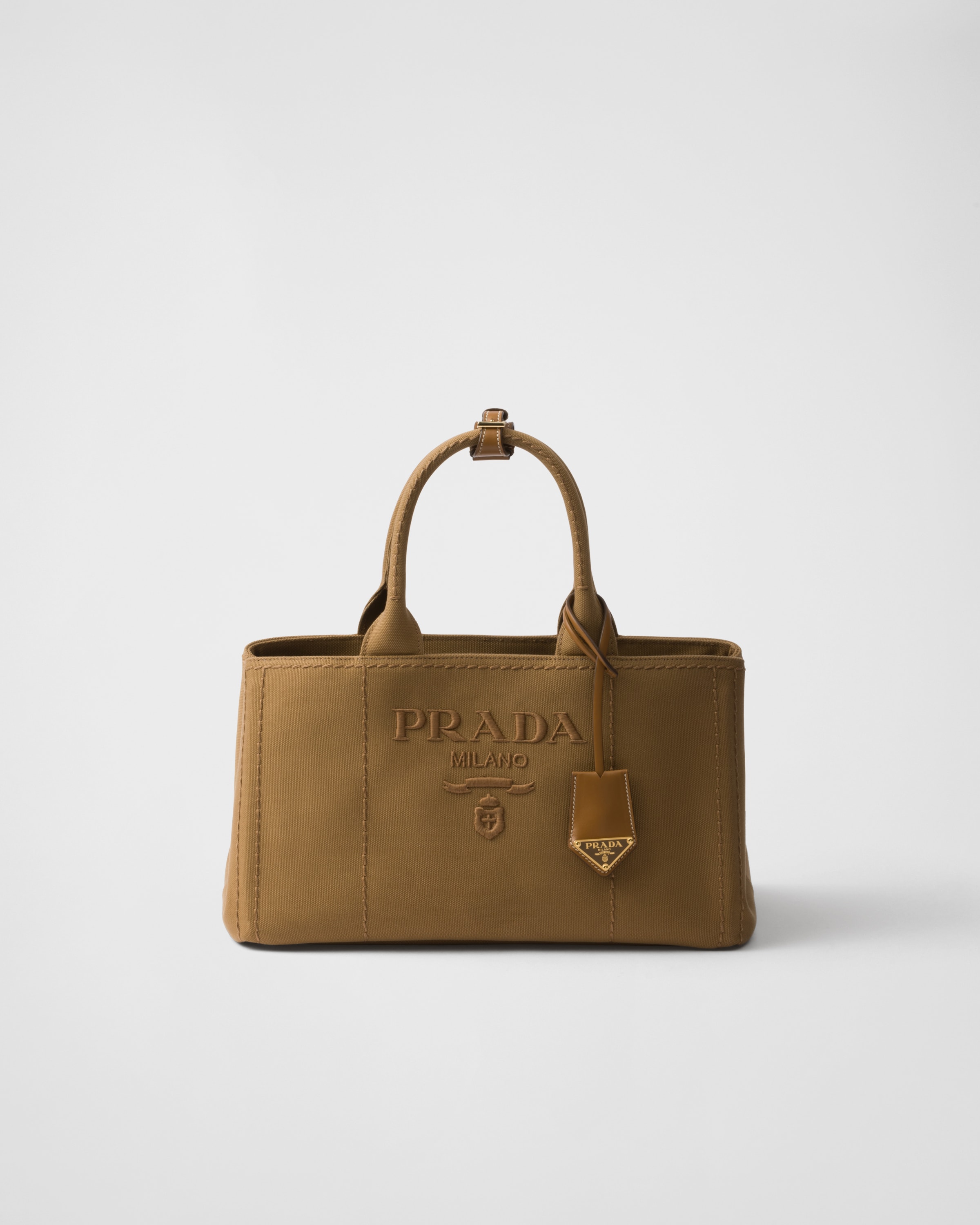 Tabacco Prada Jardinière extra large cotton canvas tote bag
