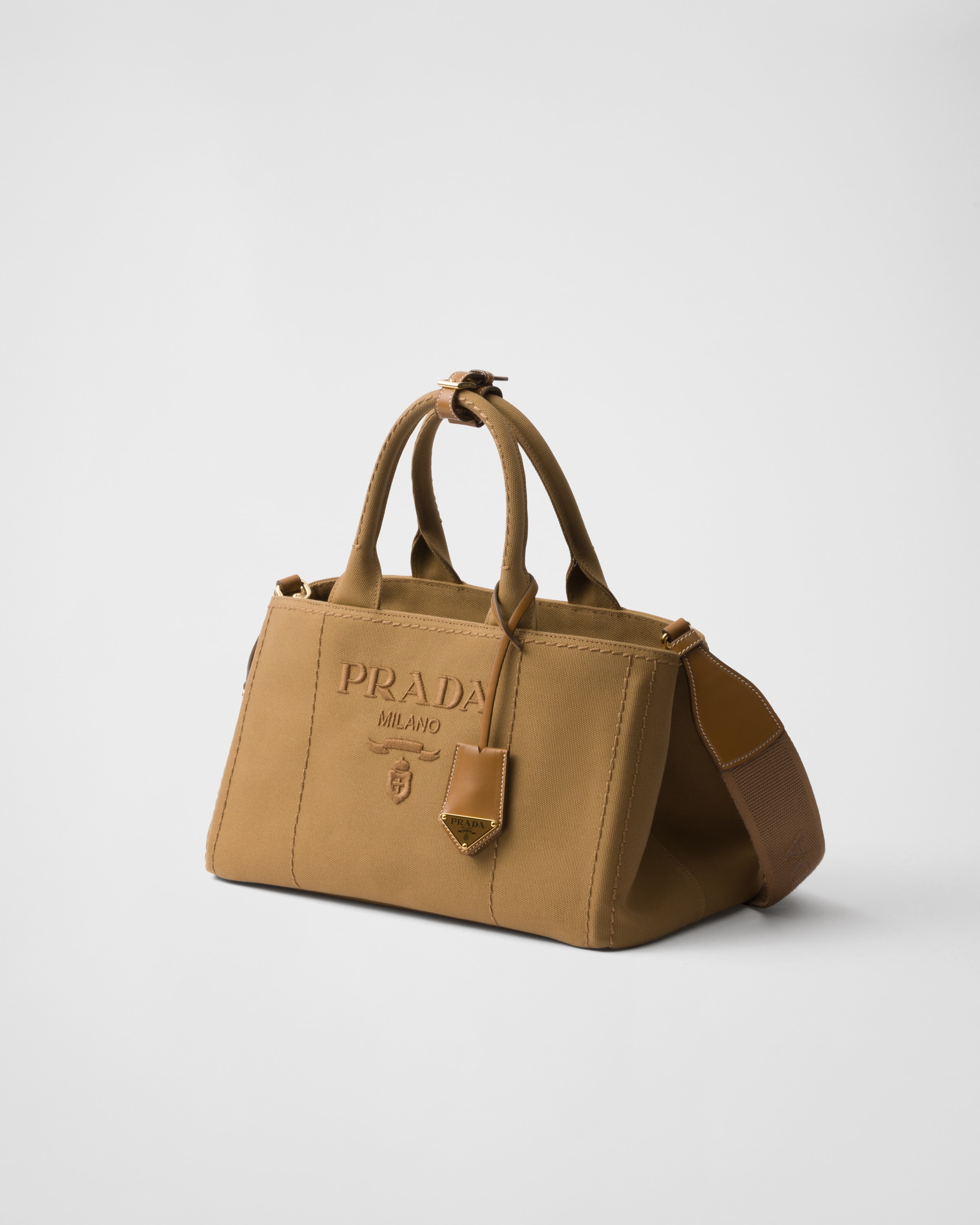 Tabacco Prada Jardinière Large Cotton Canvas Handbag | PRADA