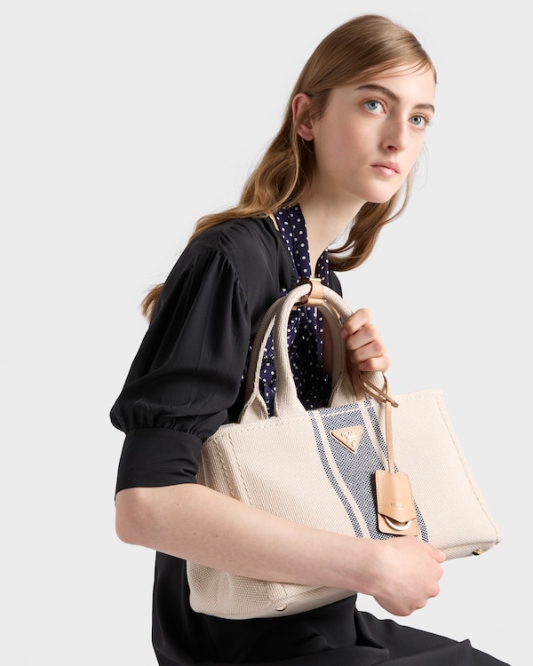 Prada Jardinière large cotton canvas bag - Beige/Baltic Blue Prada Jardinière large cotton canvas bag - Beige/Baltic Blue