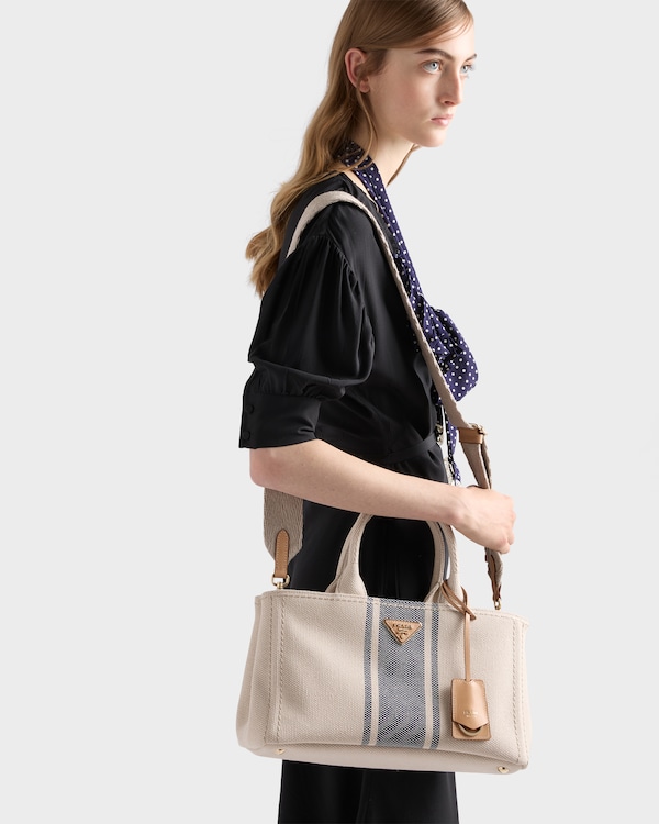 Prada Jardinière large cotton canvas bag - Beige/Baltic Blue Prada Jardinière large cotton canvas bag - Beige/Baltic Blue