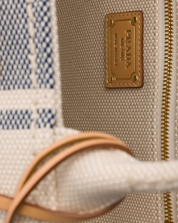 Prada Jardinière large cotton canvas bag - Beige/Baltic Blue Prada Jardinière large cotton canvas bag - Beige/Baltic Blue