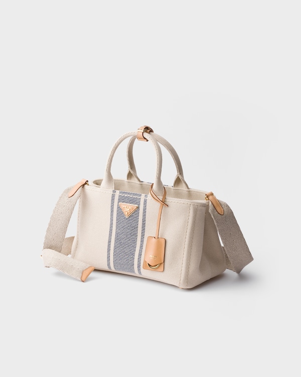 Prada Jardinière large cotton canvas bag - Beige/Baltic Blue Prada Jardinière large cotton canvas bag - Beige/Baltic Blue