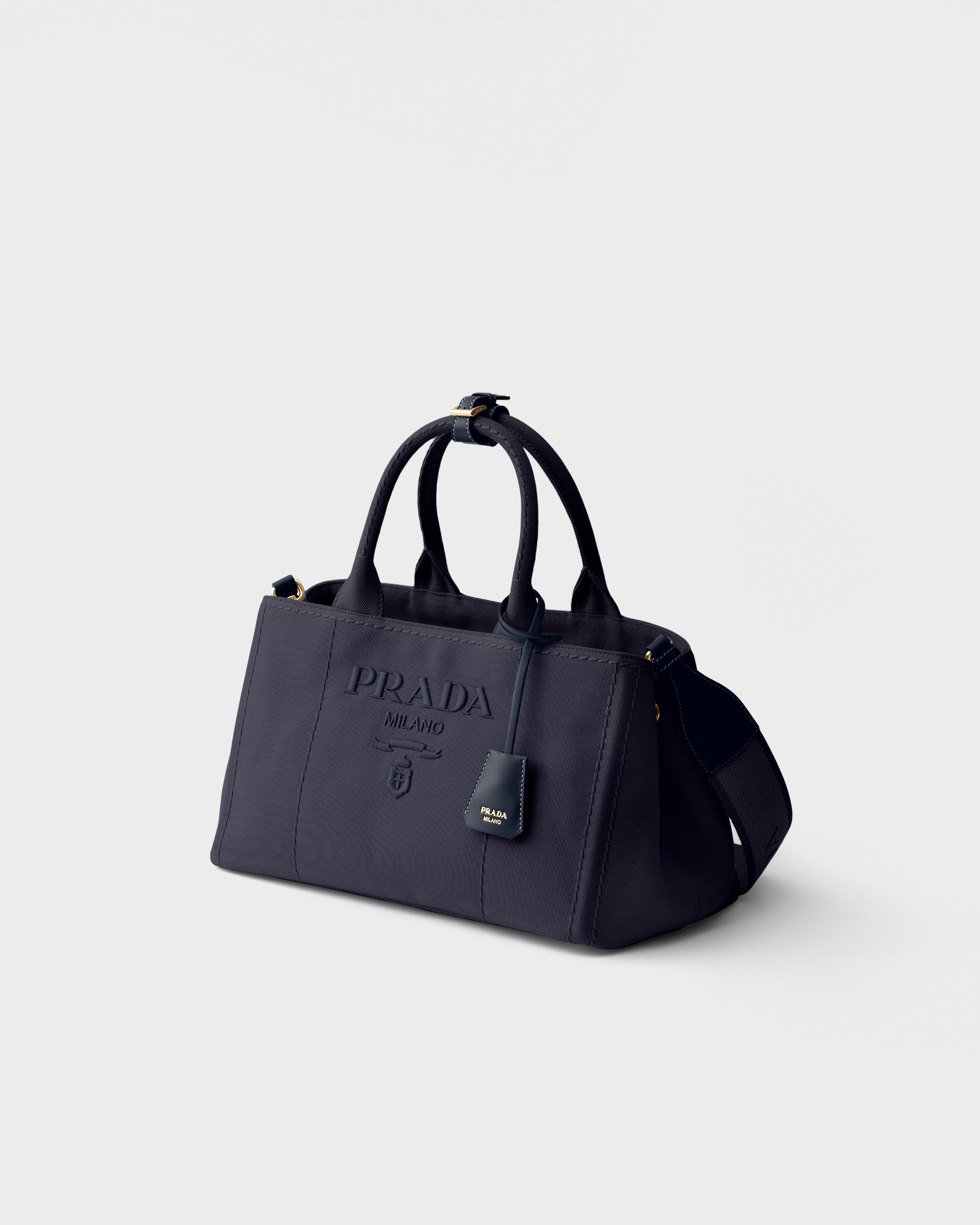 Baltic Blue Prada Jardinière Large Cotton Canvas Handbag | PRADA