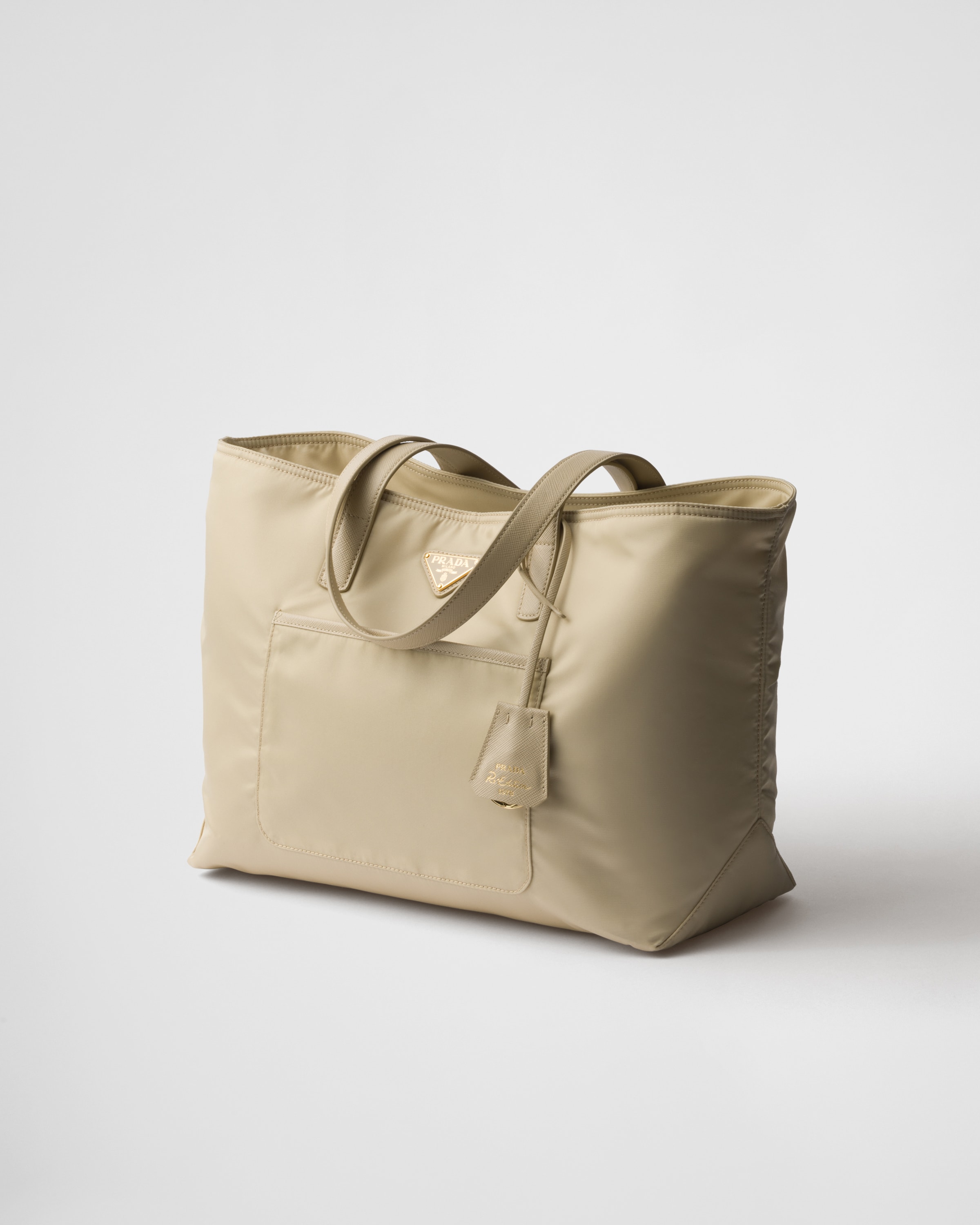 Prada Re-edition 1978 Medium Re-nylon And Saffiano Leather Tote Bag In Desert Beige
