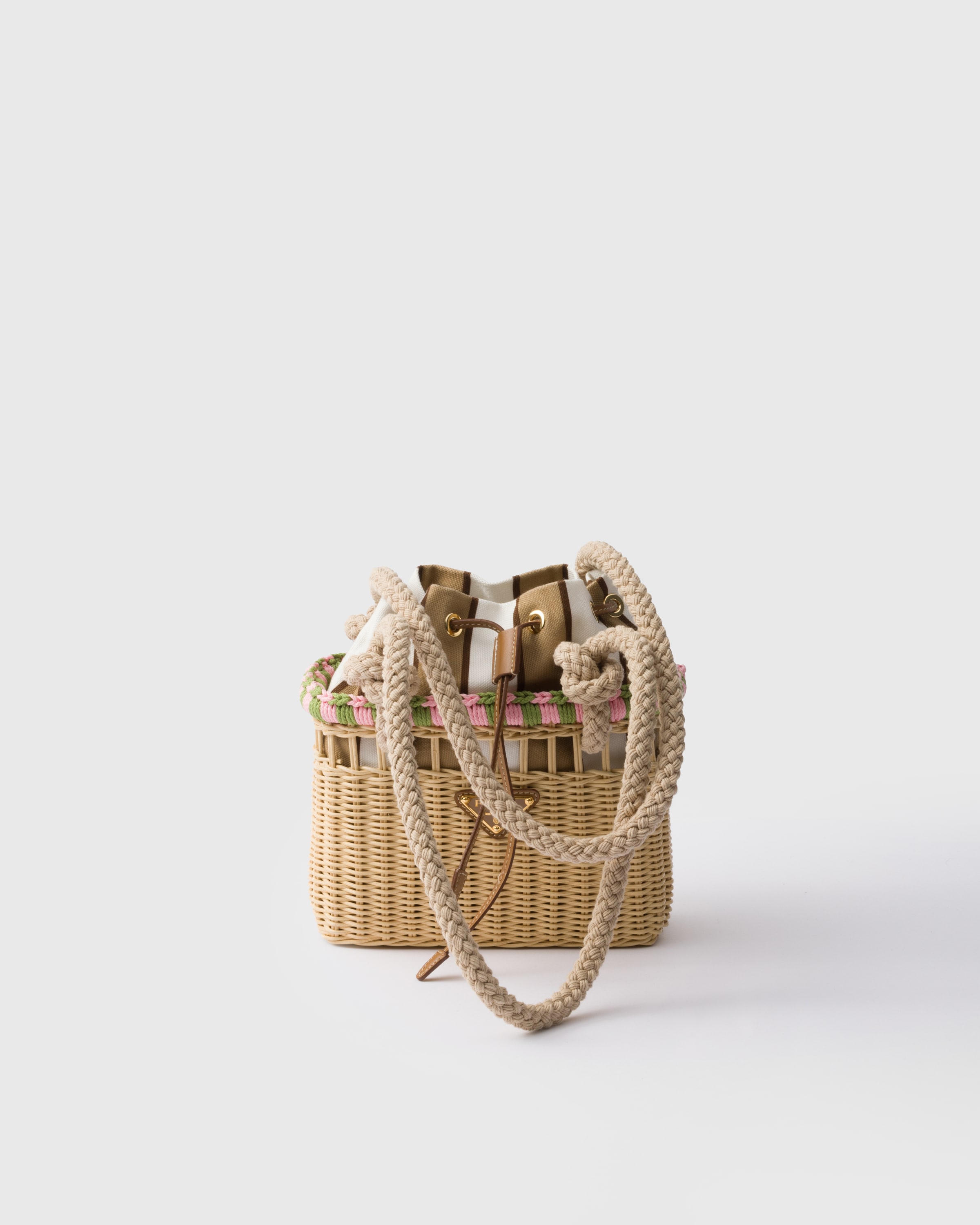 Tan/Petal Pink Wicker mini-bag | PRADA