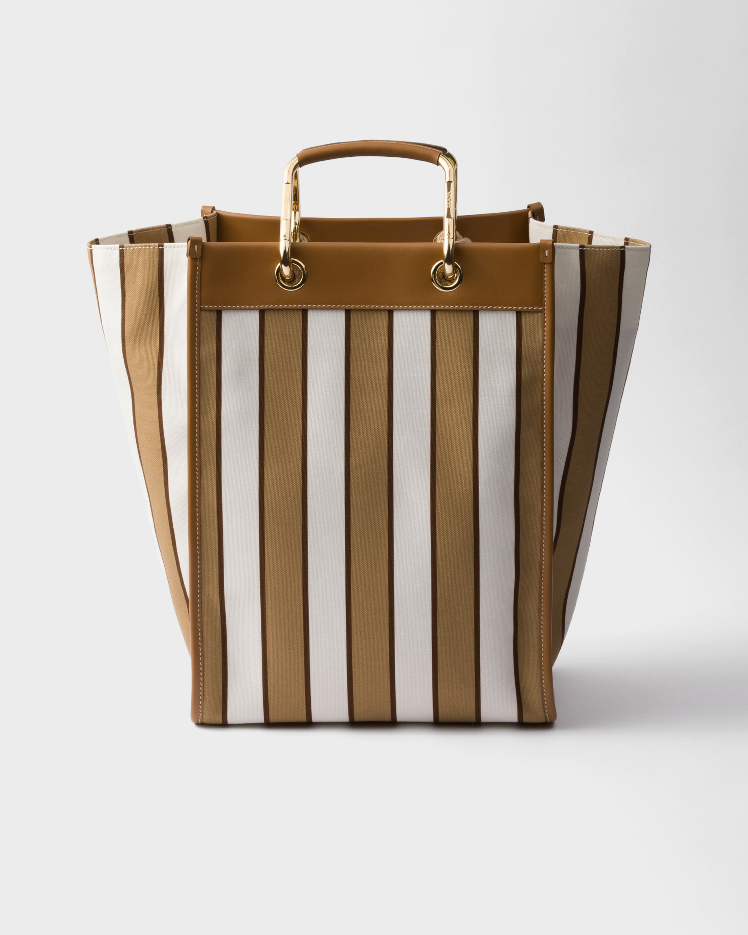 PRADA ラージ プリントキャンバスxレザー トートバッグ ★関税込 キャメル／キャメル ラージ プリントキャンバスxレザー トート