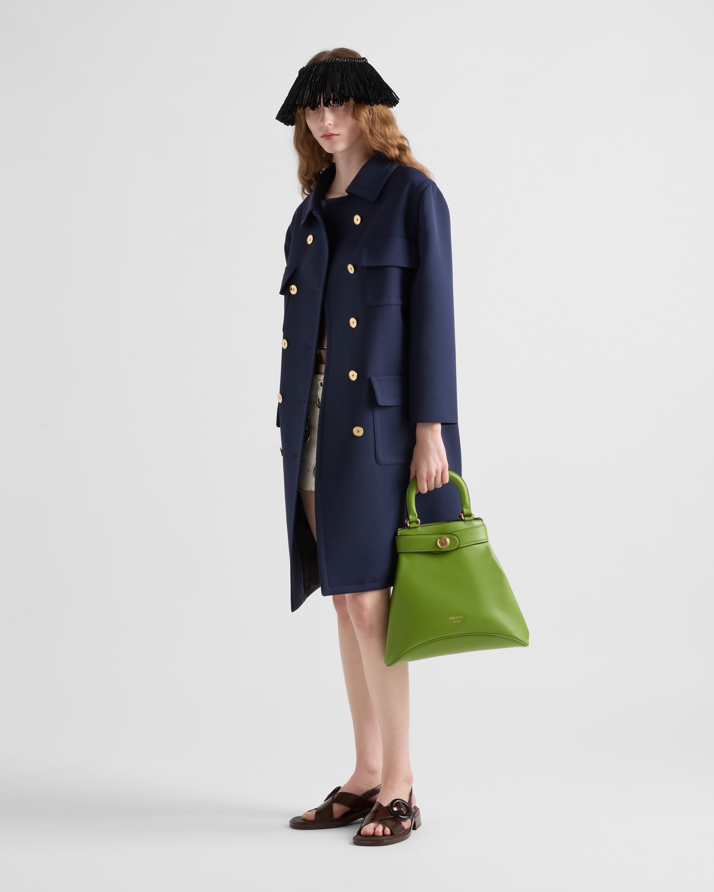 Prada Etude Buckle Leather Top-handle Bag In Green
