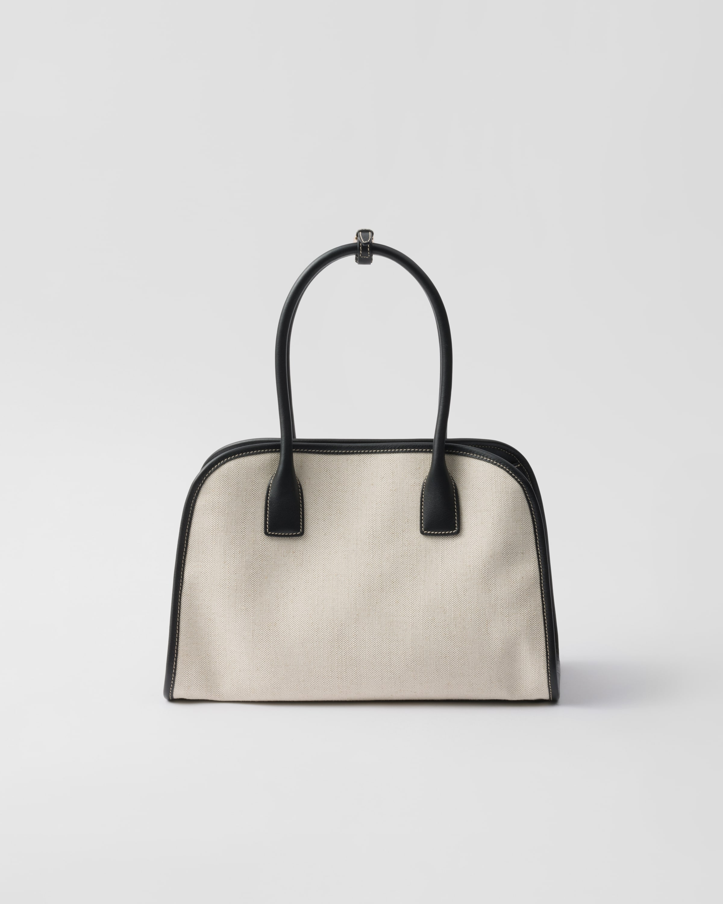 Shop Prada Medium Linen Blend And Leather Tote Bag In Tan/black