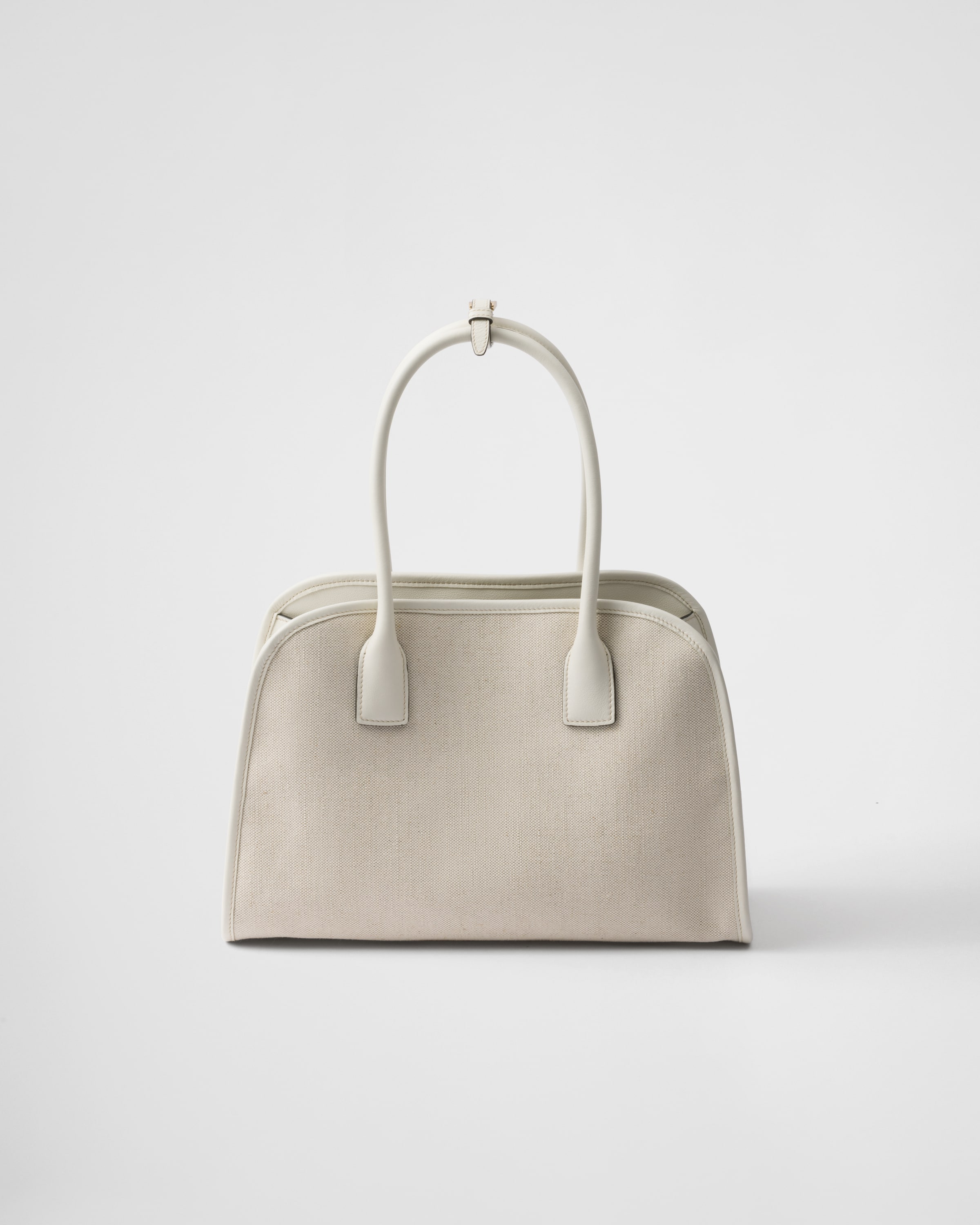 Prada Medium Linen-blend Tote Bag In Tan/white