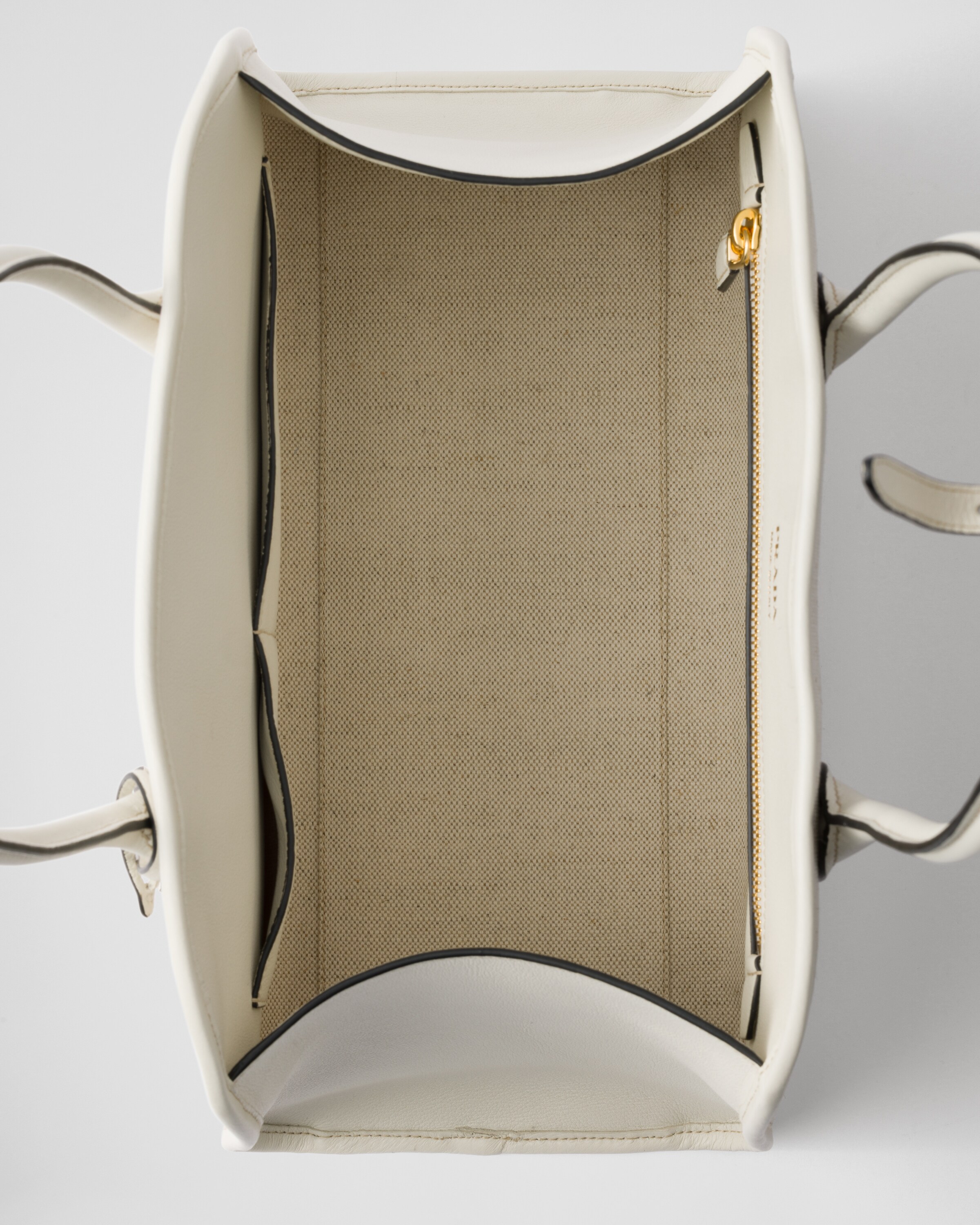 Prada Medium Linen-blend Tote Bag In Tan/white