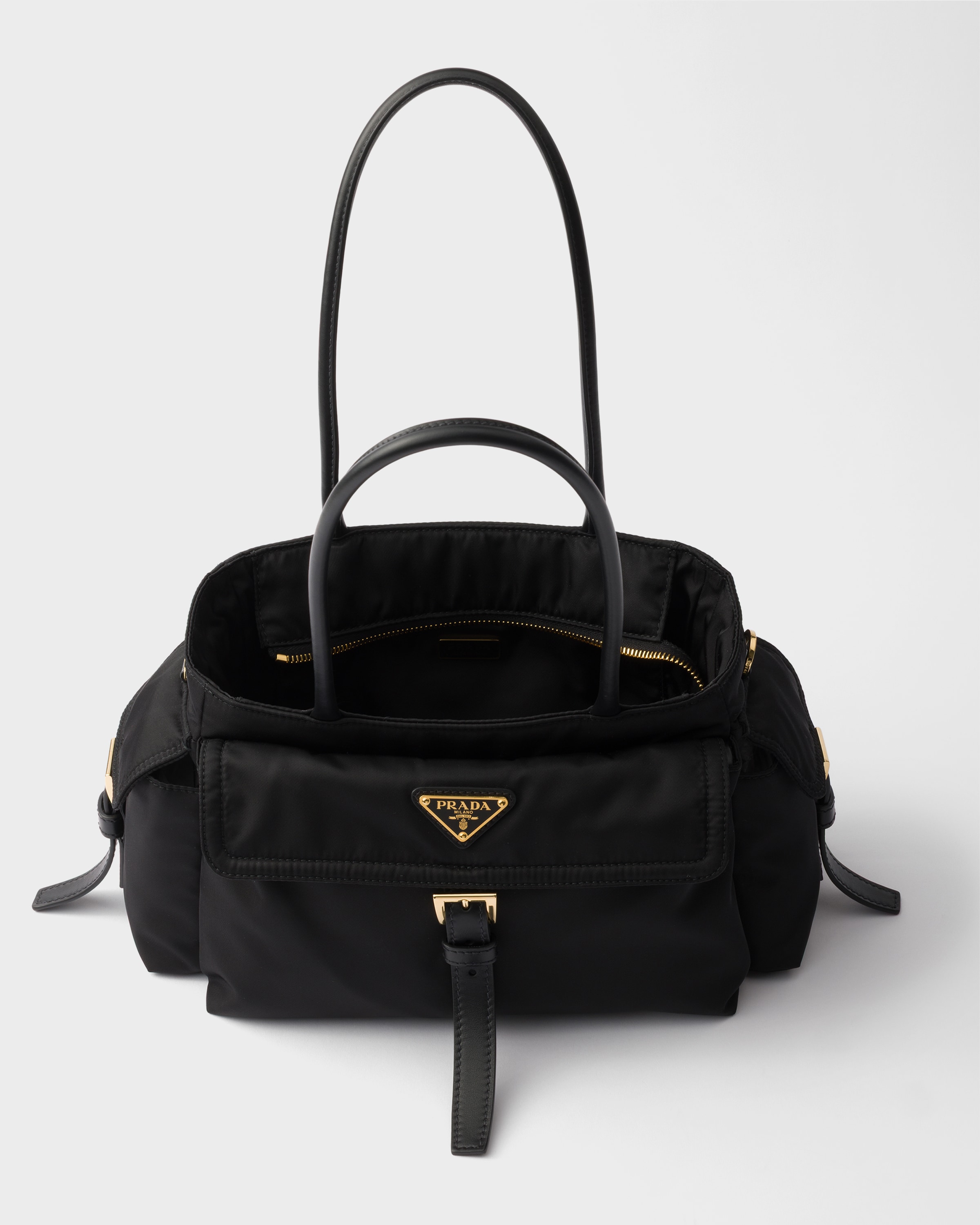 Black Prada Explore medium Re-Nylon and leather tote bag | PRADA