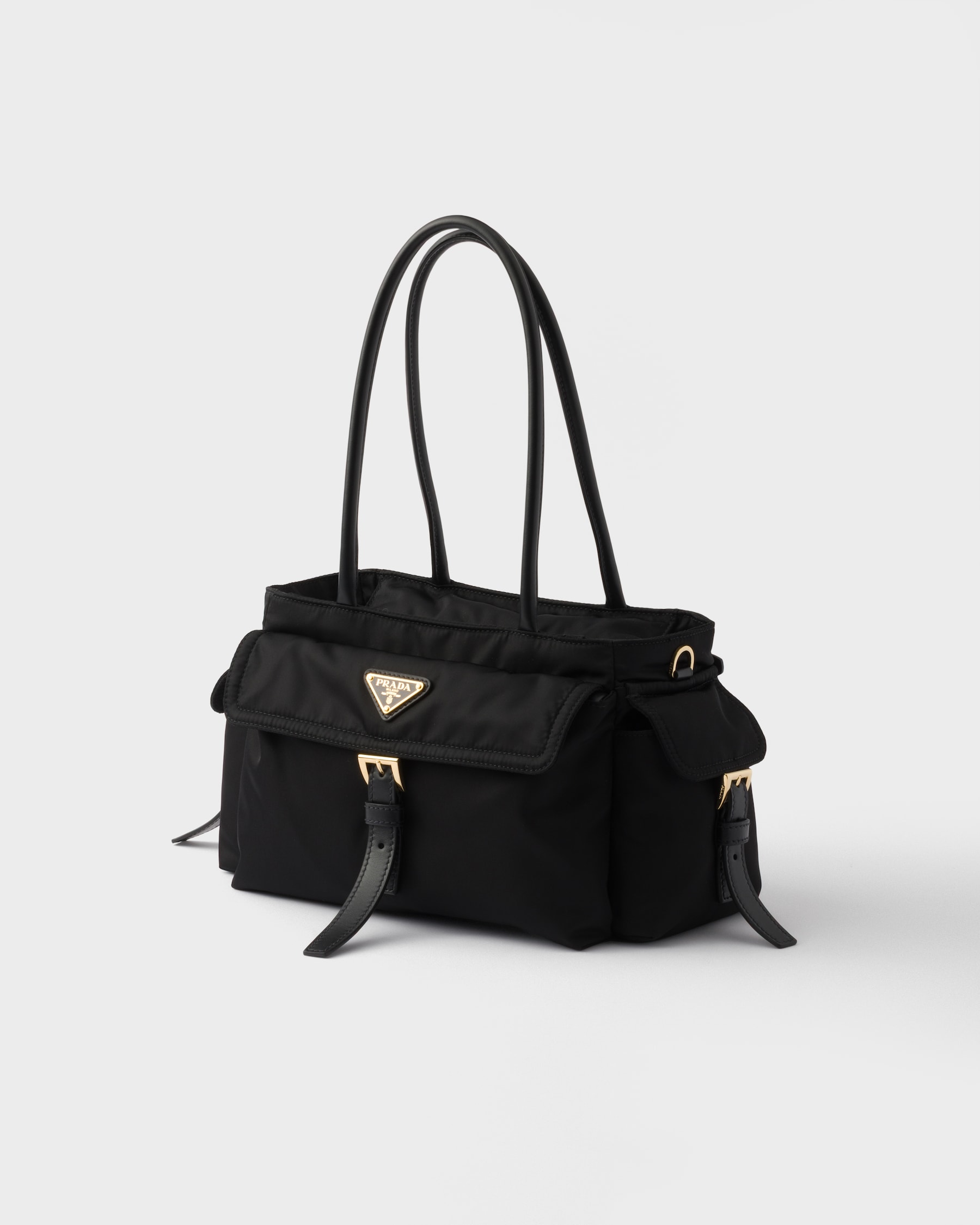 Black Prada Explore Medium Re-nylon And Leather Tote Bag | PRADA
