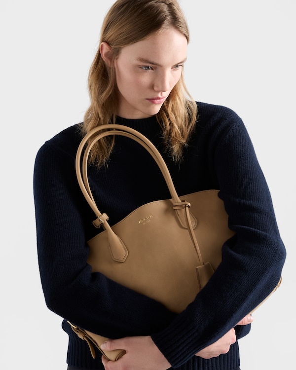 Large leather tote bag - Sand Beige Large leather tote bag - Sand Beige