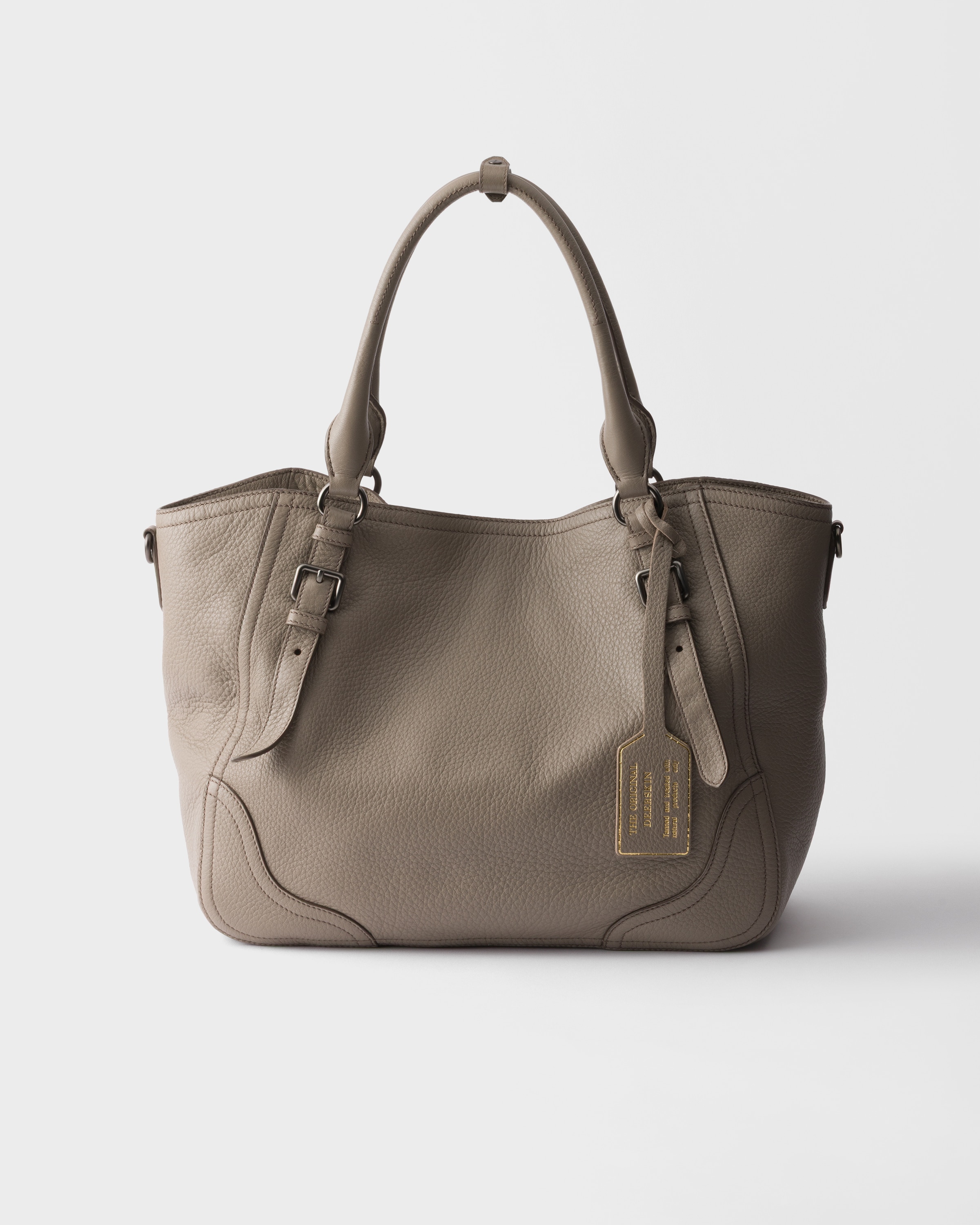 Clay Grey Large Leather Tote Bag | PRADA