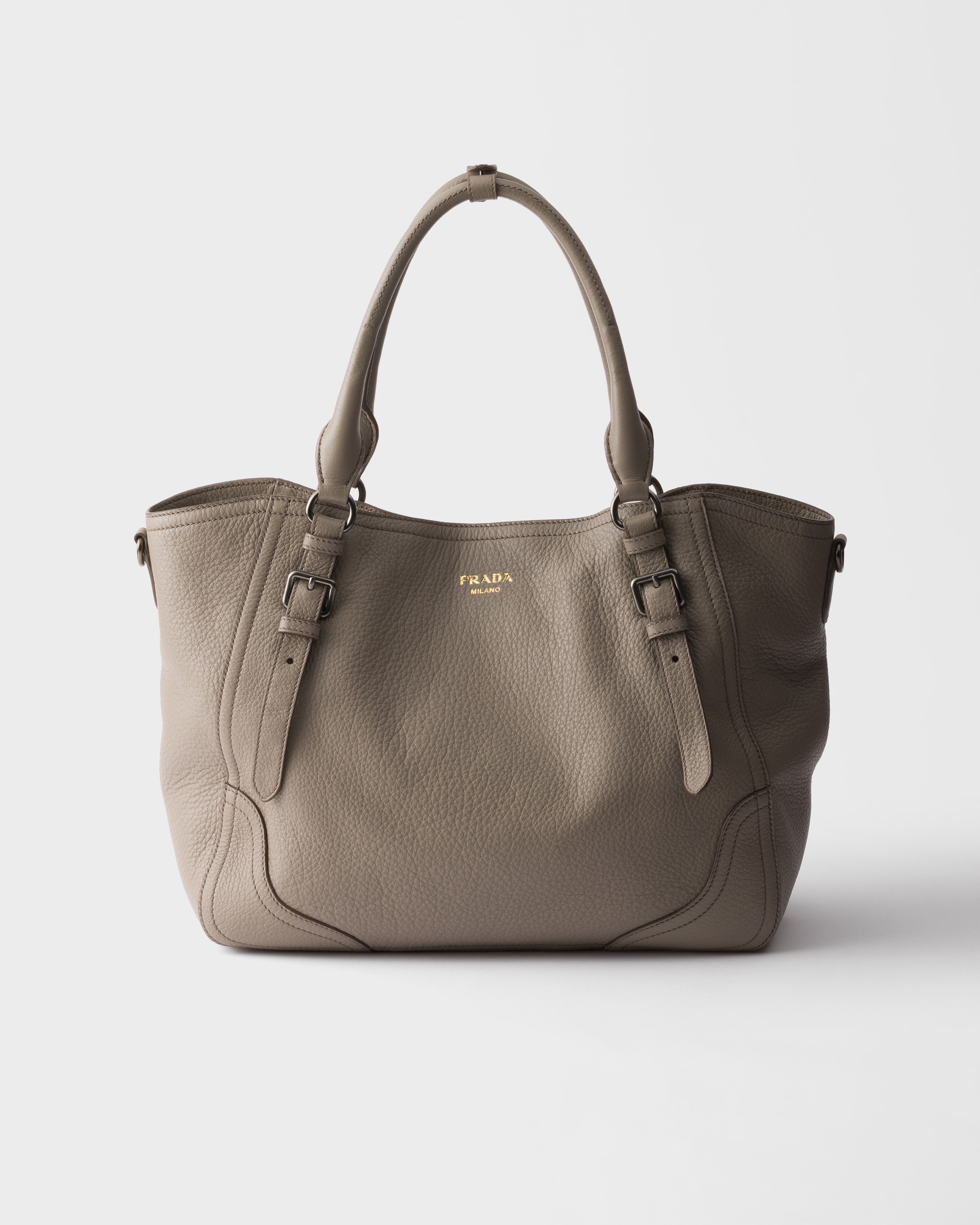 Clay Grey Large Leather Tote Bag | PRADA