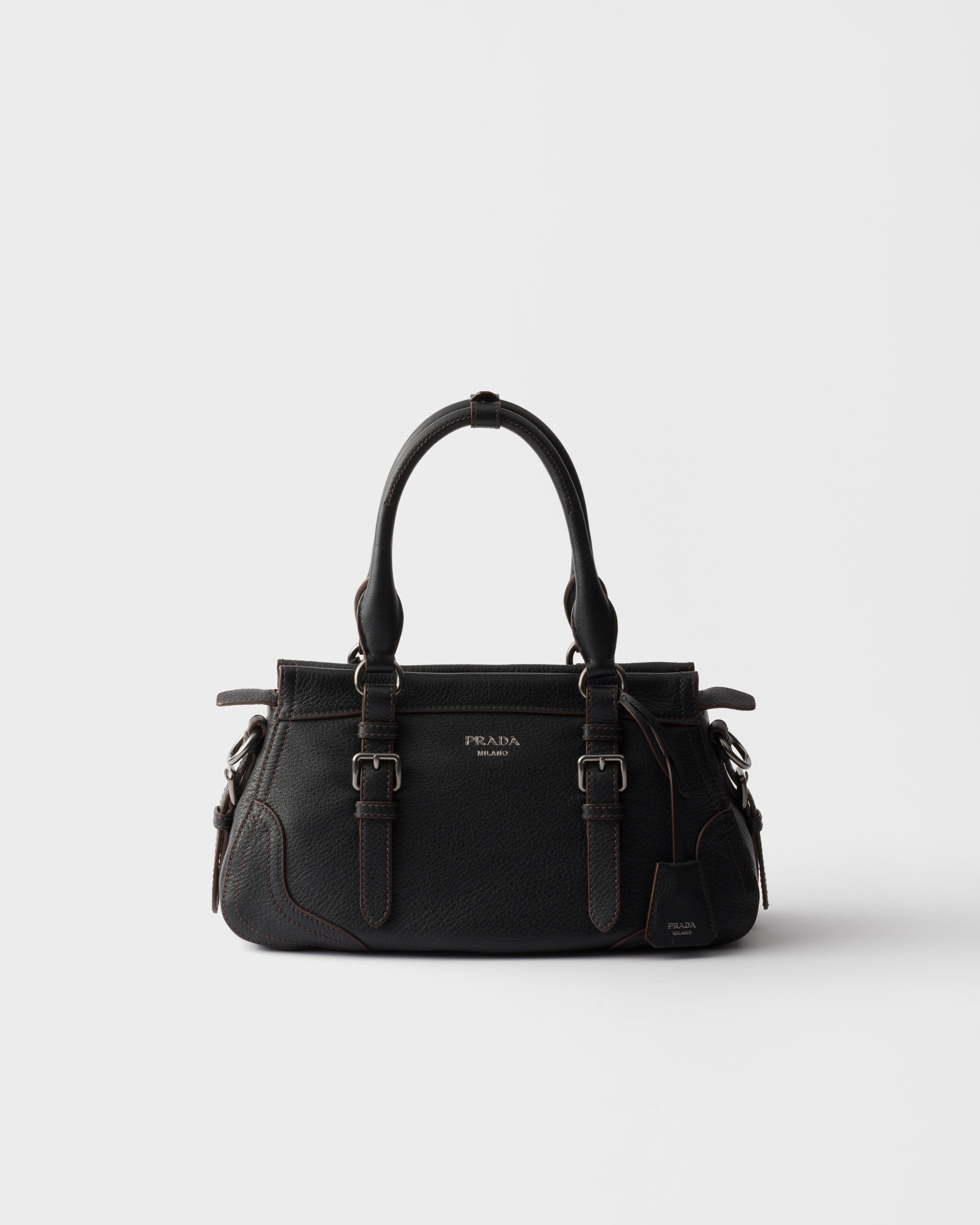 Prada Large Leather Tote Bag In Black