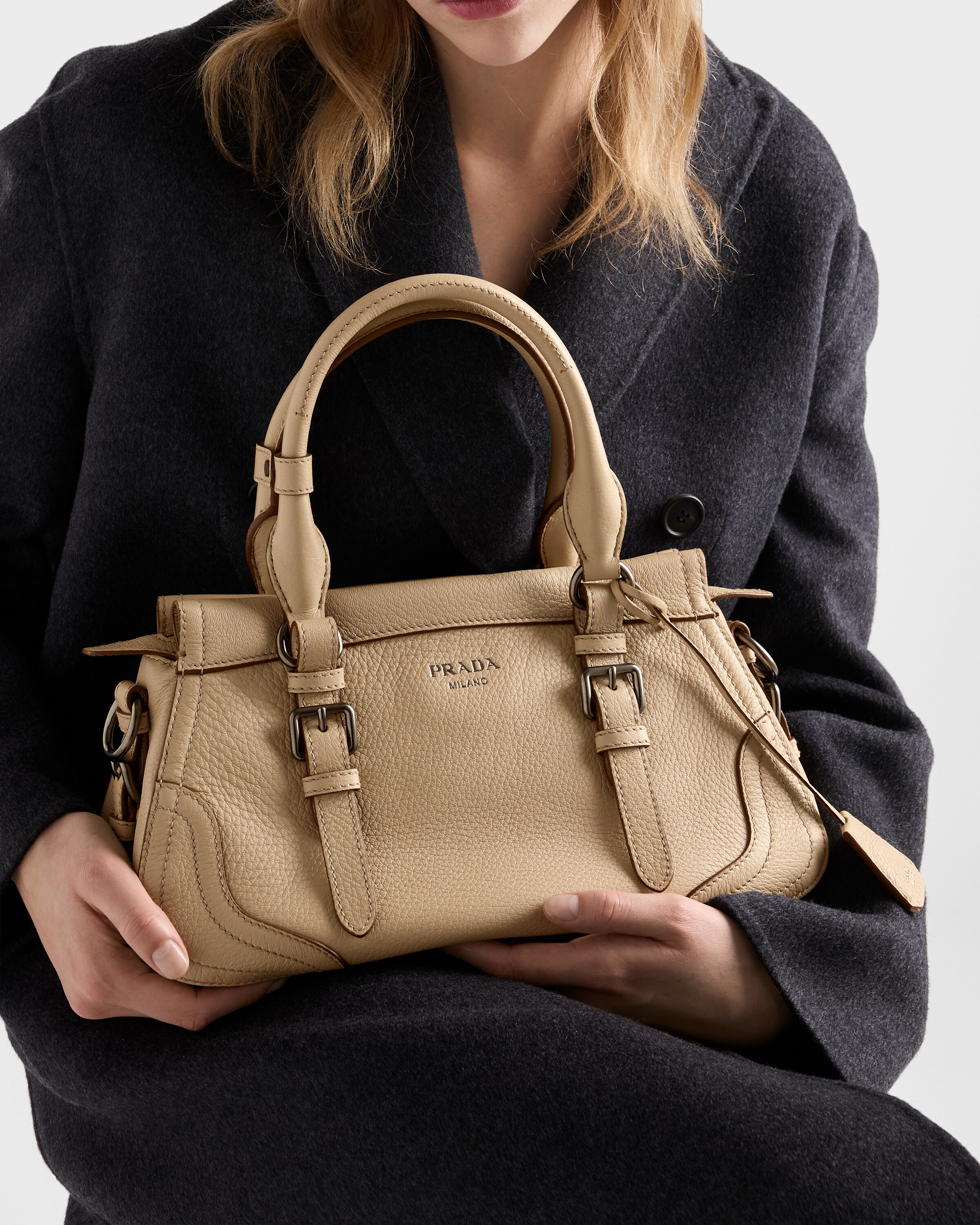 Sand Beige Large leather tote bag | PRADA