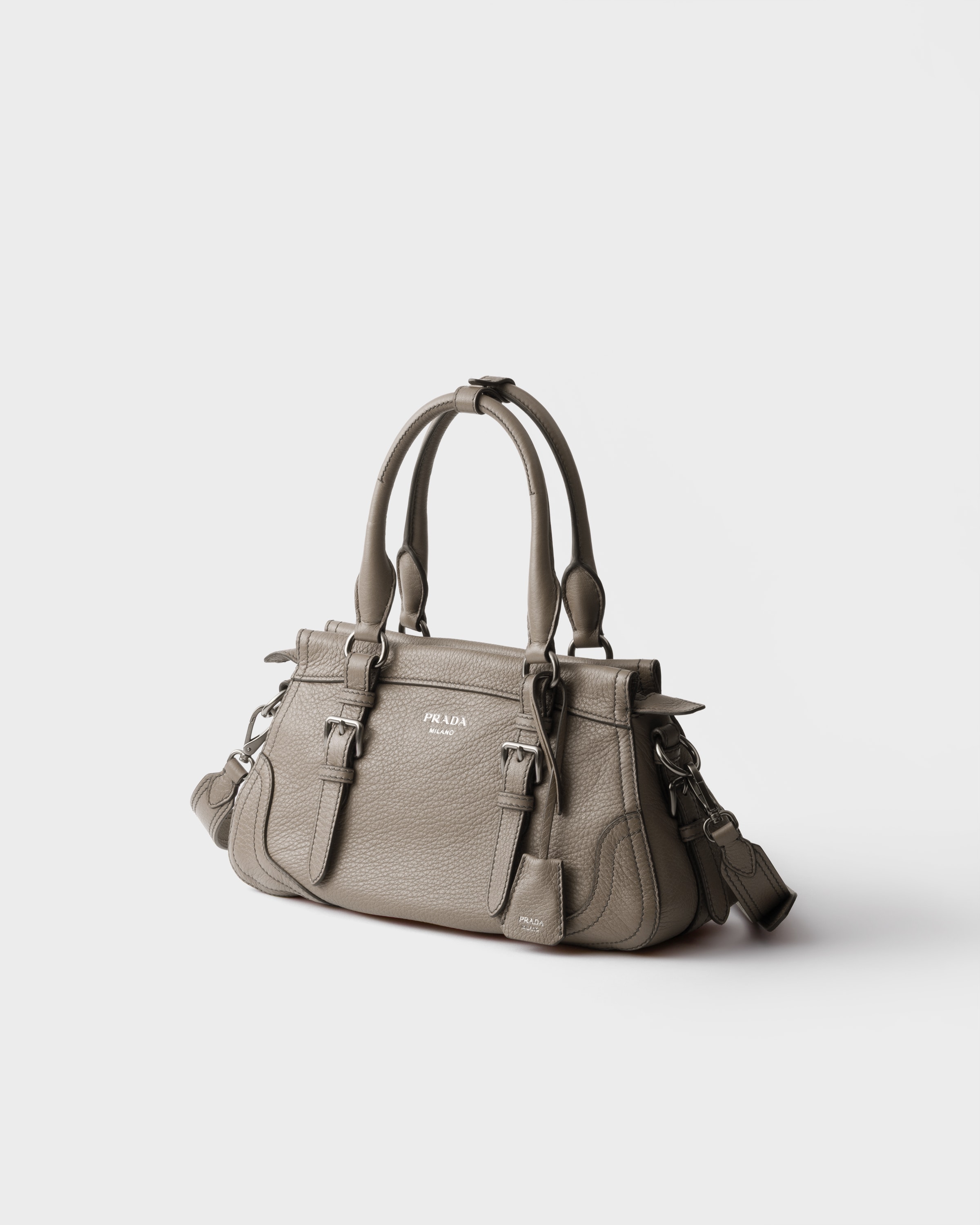 Clay Grey Large Leather Tote Bag | PRADA