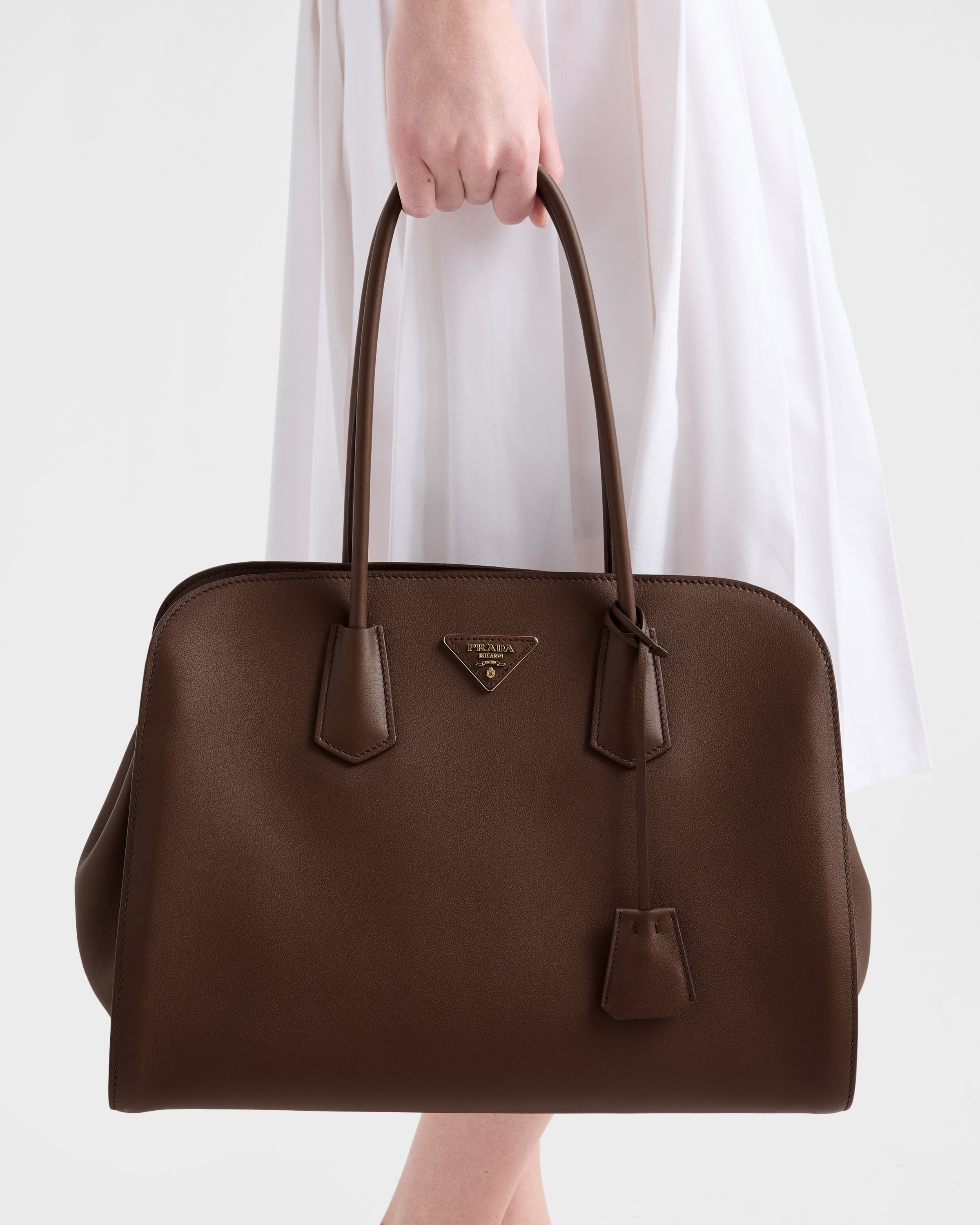 Palisander Large leather tote bag | PRADA - United States