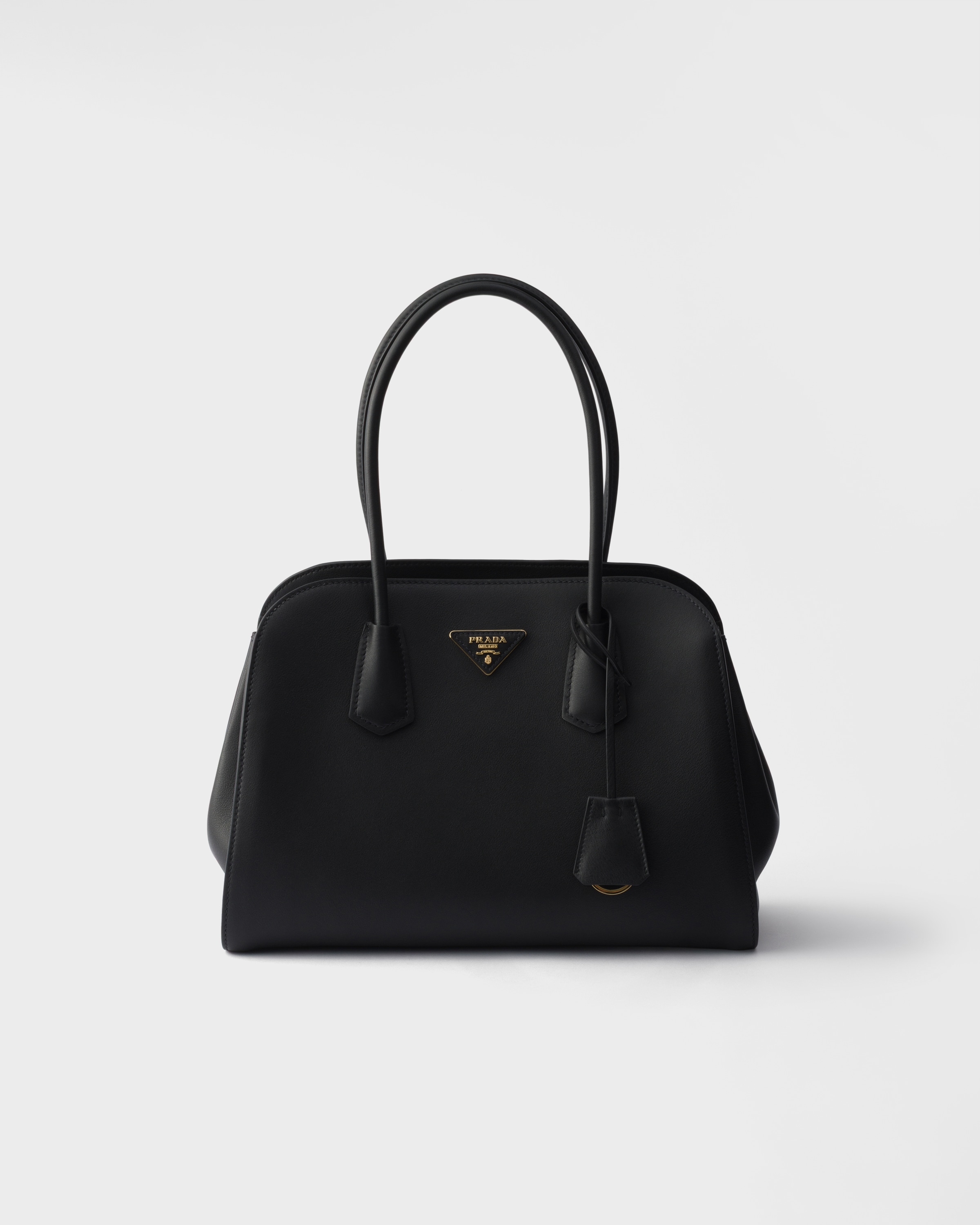 Prada Medium Leather Tote Bag, Woman, Black