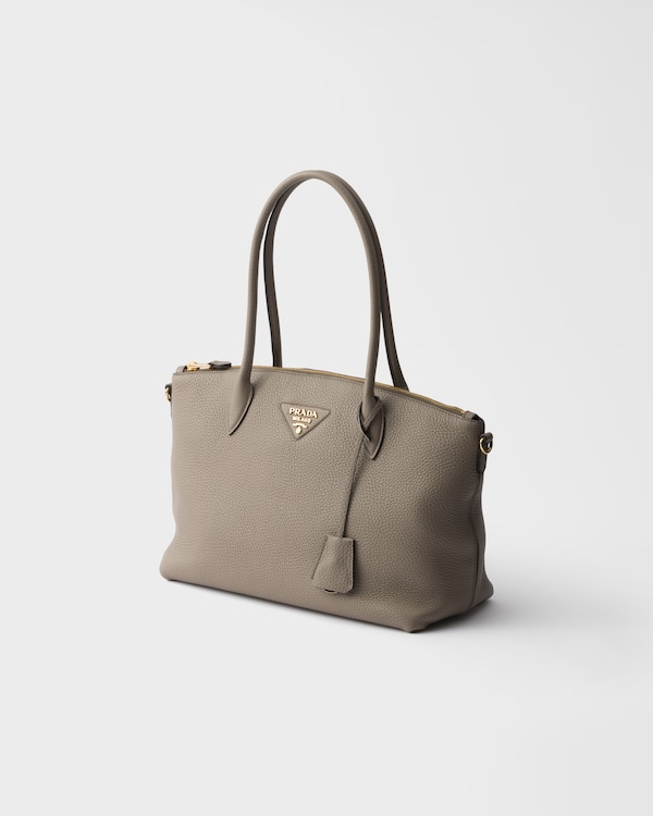 Große Tote Bag aus Leder - Lehmgrau Große Tote Bag aus Leder - Lehmgrau