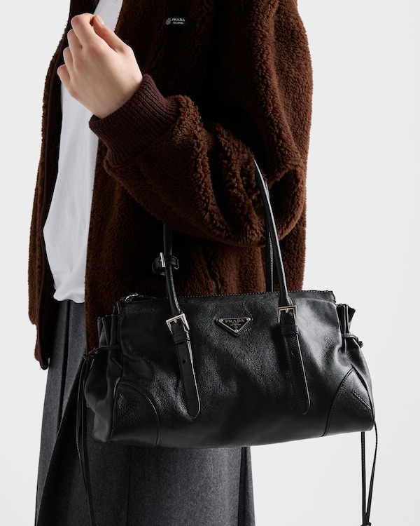 Medium antiqued leather tote bag - Black Medium antiqued leather tote bag - Black