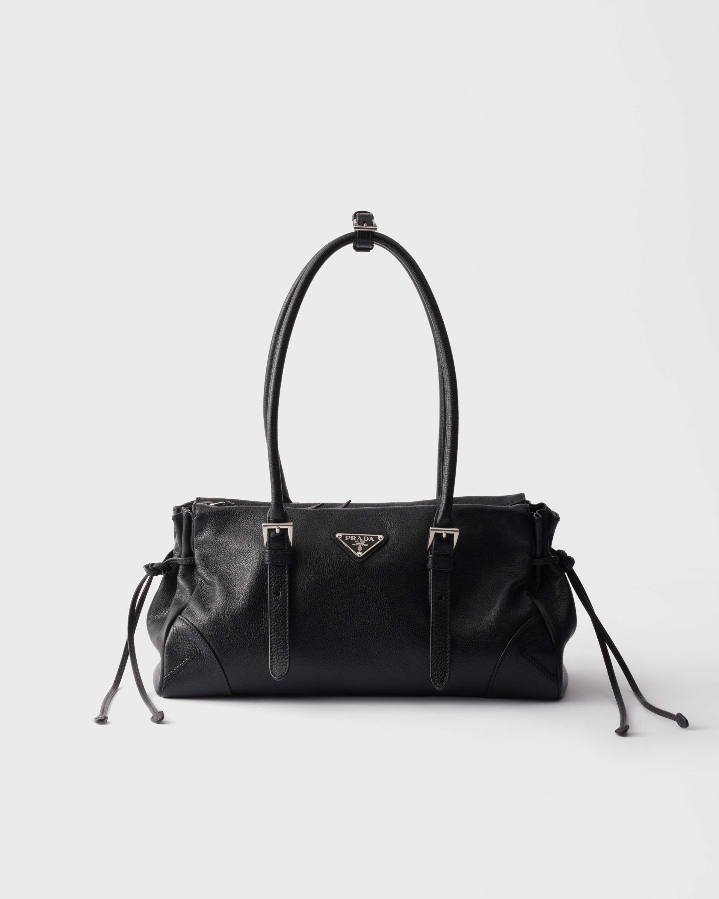 Mittelgroße Prada Karin Tote Bag Aus Gealtertem Leder, Damen, Schwarz