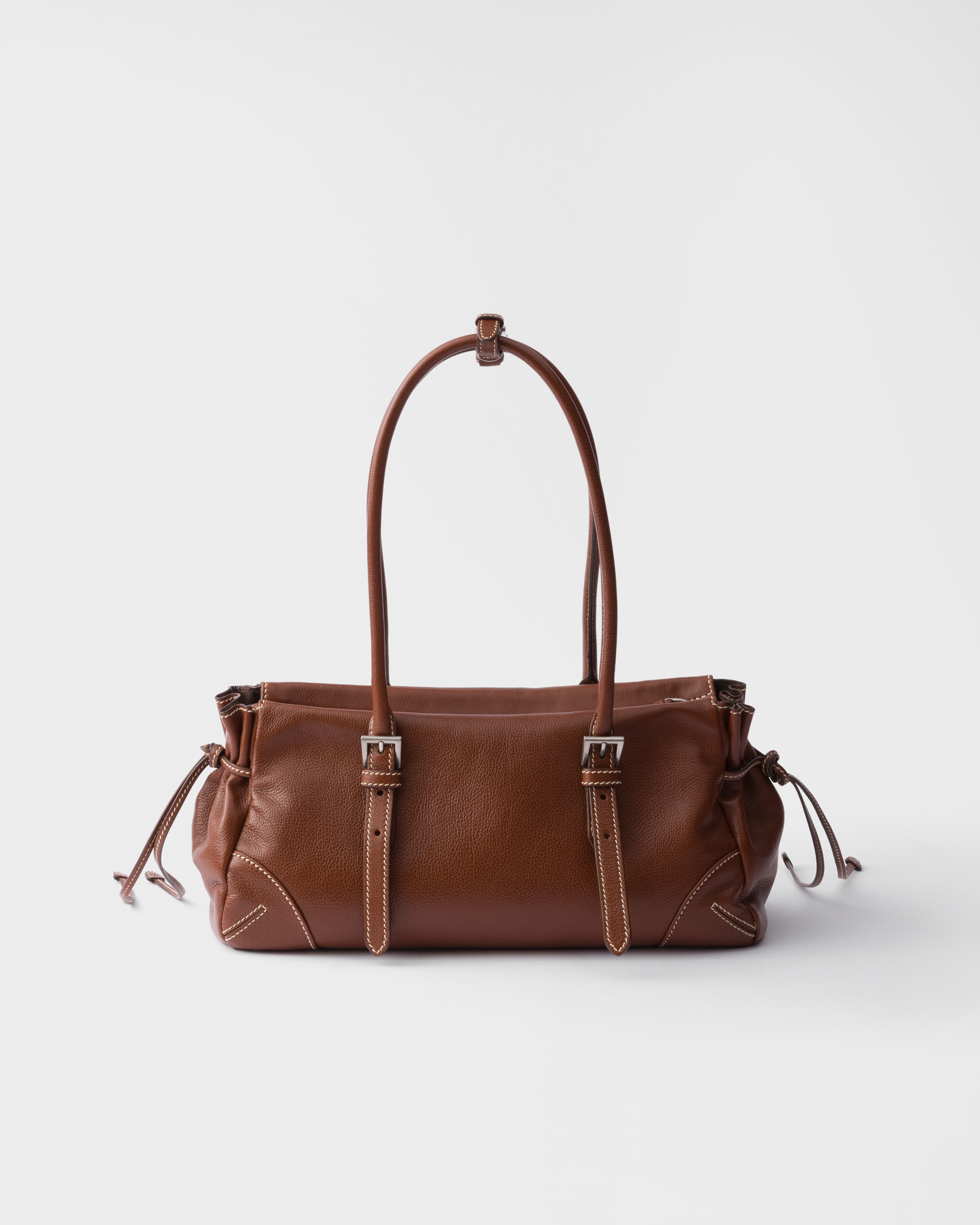 Chestnut Brown Prada Bonnie Medium Antiqued Leather Tote Bag