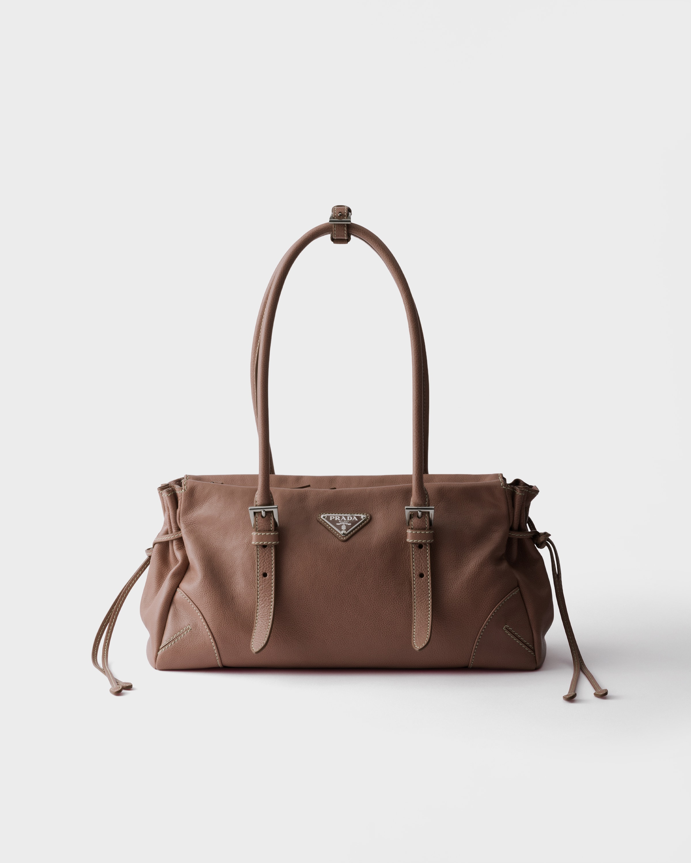 Mittelgroße Prada Karin Tote Bag Aus Gealtertem Leder, Damen, Haselnussbraun