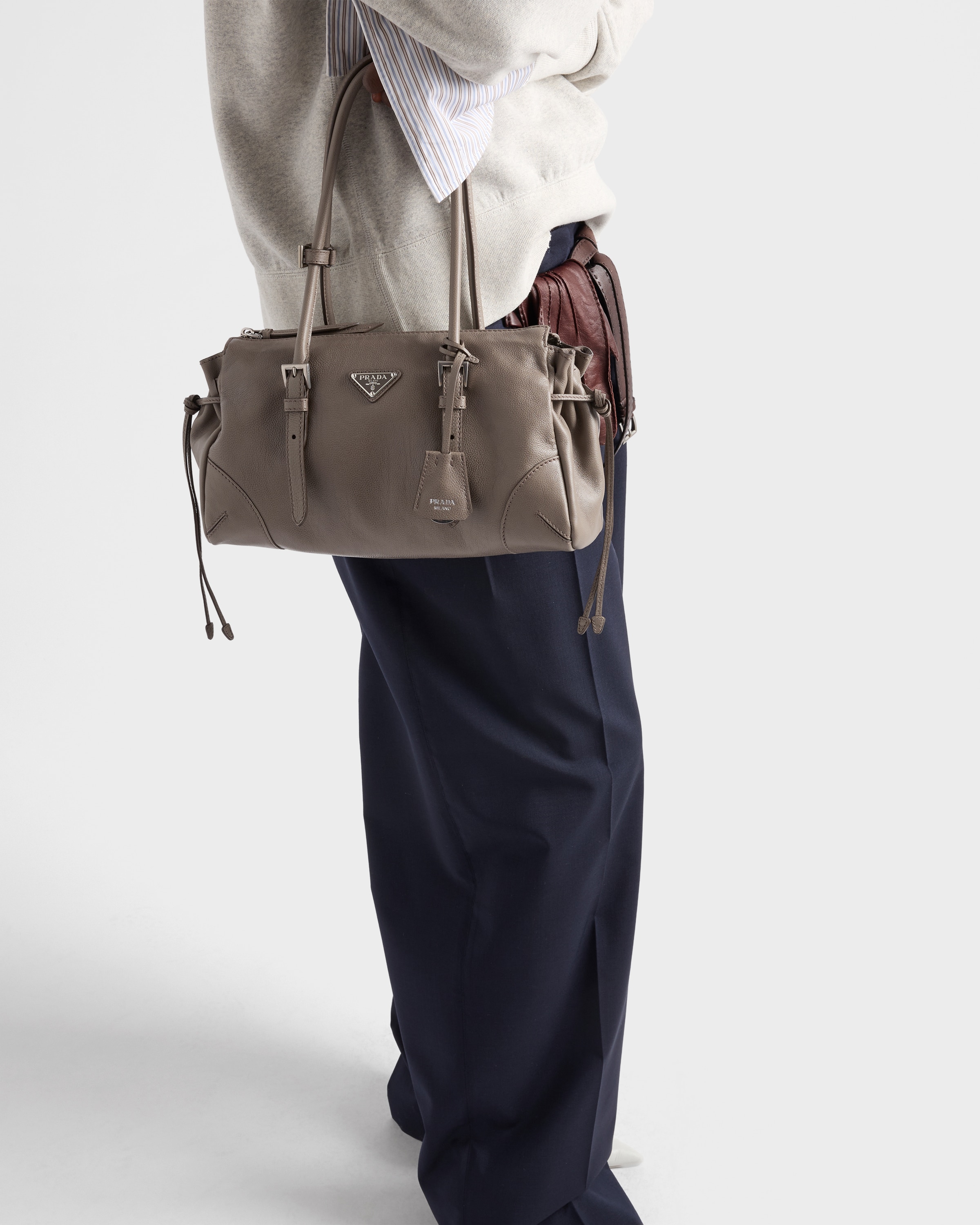 Clay Gray Prada Karin Medium Antiqued Leather Tote Bag | PRADA