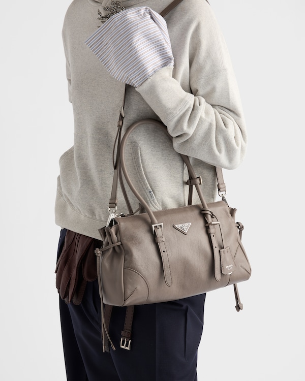Prada Bonnie medium antiqued leather tote bag - Clay Gray Prada Bonnie medium antiqued leather tote bag - Clay Gray