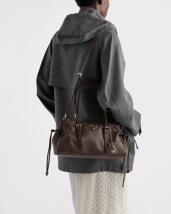 Prada Bonnie medium antiqued leather tote bag - Cocoa Prada Bonnie medium antiqued leather tote bag - Cocoa