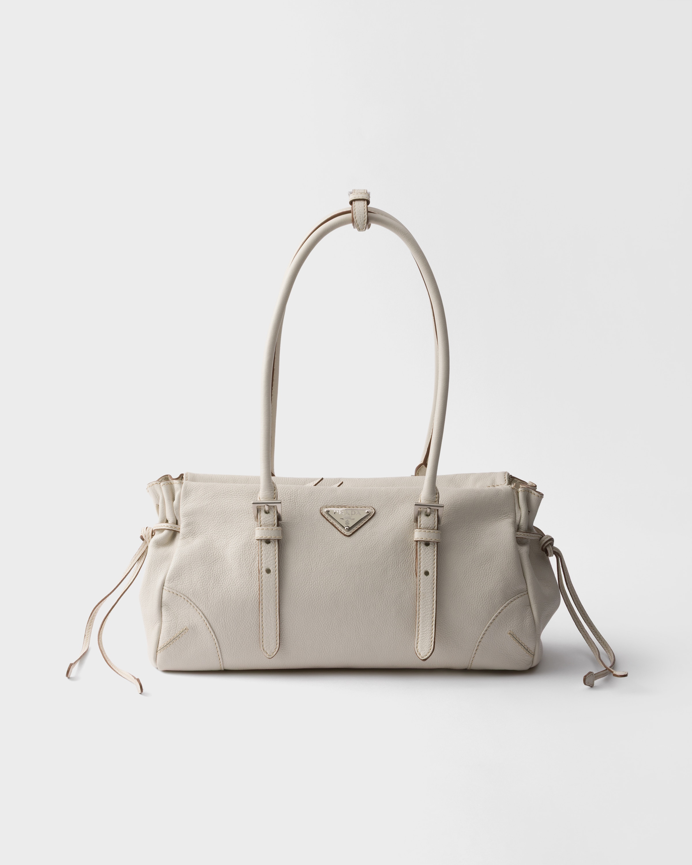 Chalk White Prada Bonnie medium antiqued leather tote bag | PRADA