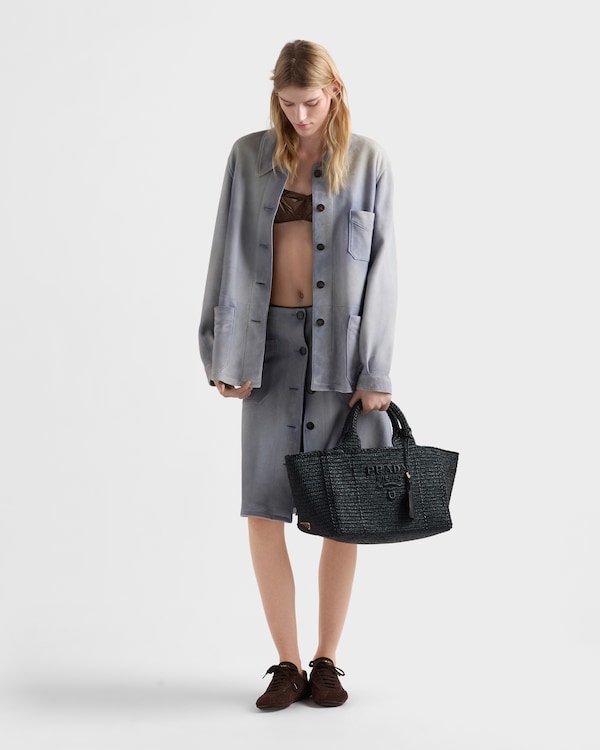 Large crochet tote bag with leather details - Black Large crochet tote bag with leather details - Black