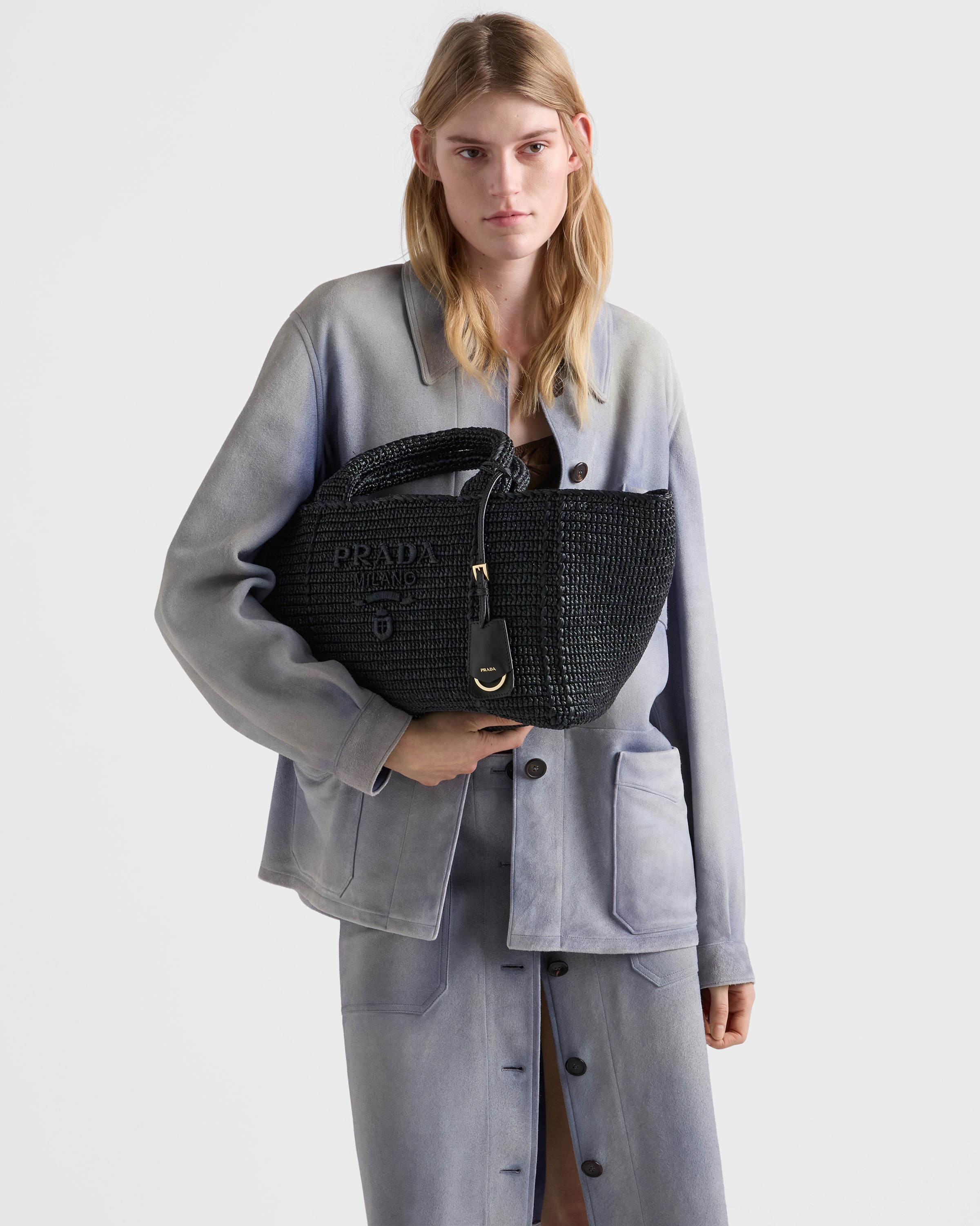 ブラック レザーラージ クロシェ トートバッグ | PRADA - 日本