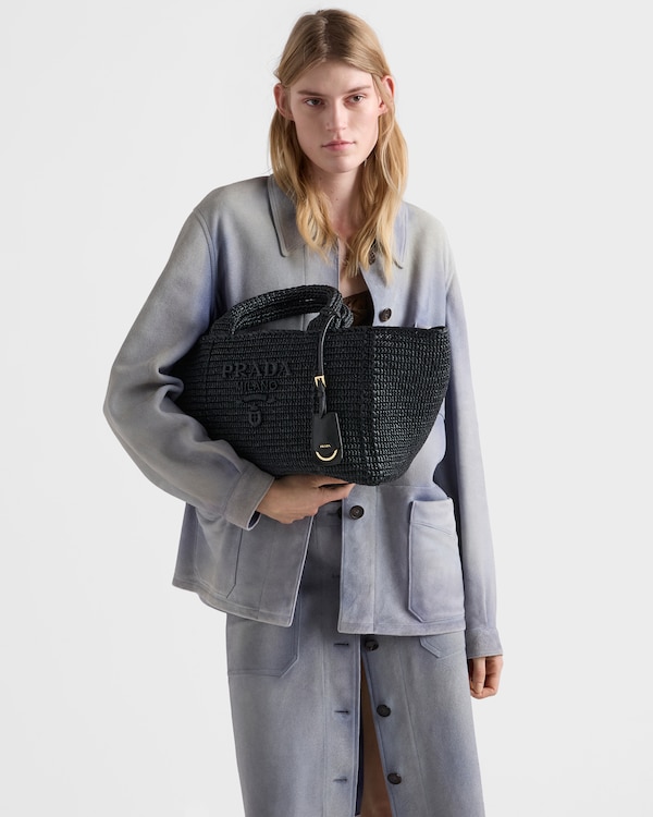 Large crochet tote bag with leather details - Black Large crochet tote bag with leather details - Black