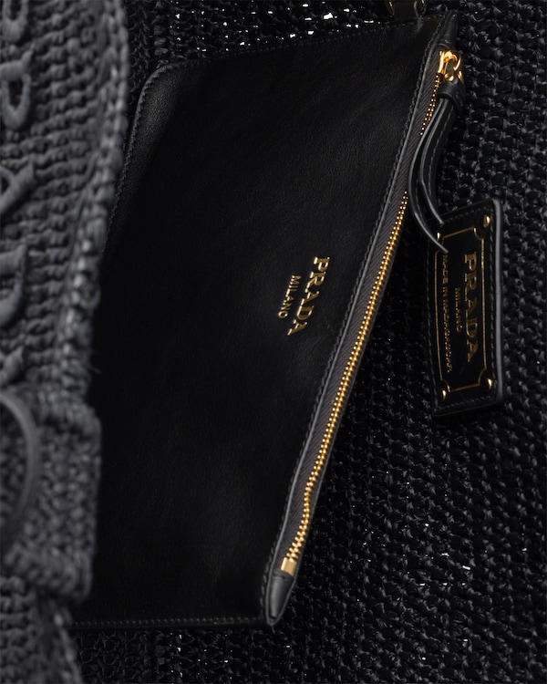 Large crochet tote bag with leather details - Black Large crochet tote bag with leather details - Black