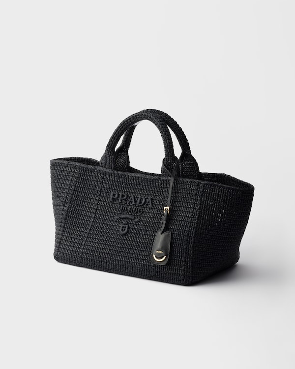 Large crochet tote bag with leather details - Black Large crochet tote bag with leather details - Black