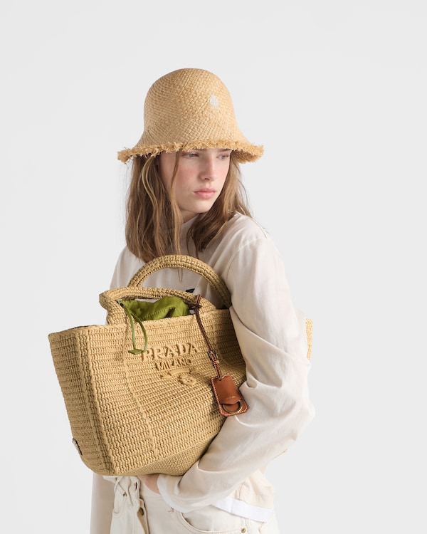 Large crochet tote bag with leather details - Natural Large crochet tote bag with leather details - Natural