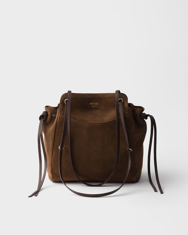 プラダ キャリー ミディアム スエード トートバッグ - ダークブラウン プラダ キャリー ミディアム スエード トートバッグ - ダークブラウン