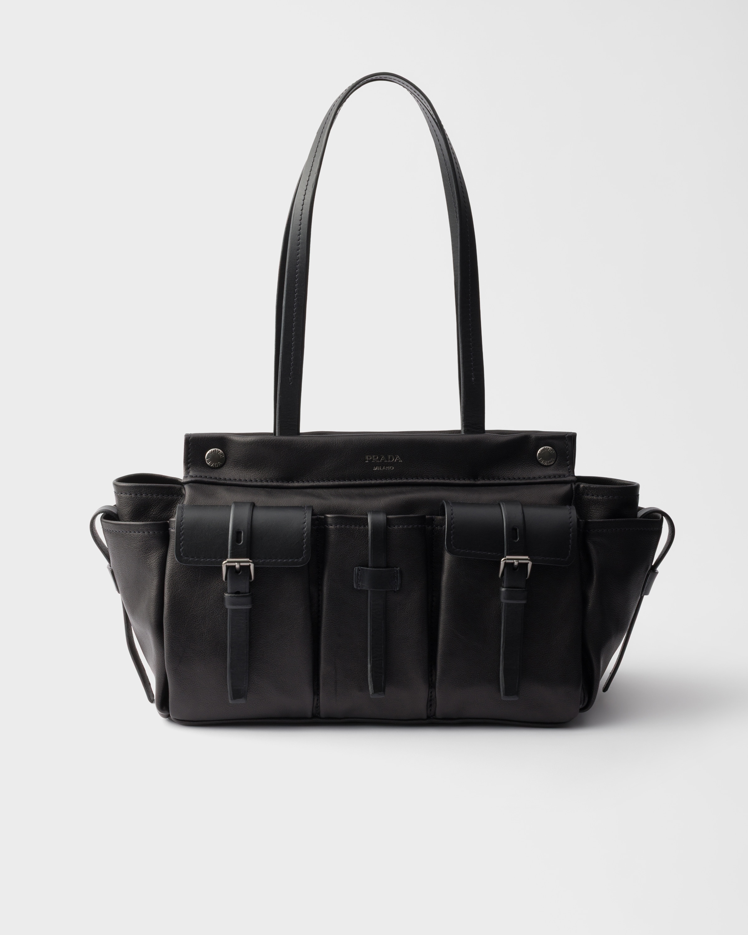 Prada Route Large Leather Tote Bag, Woman, Black