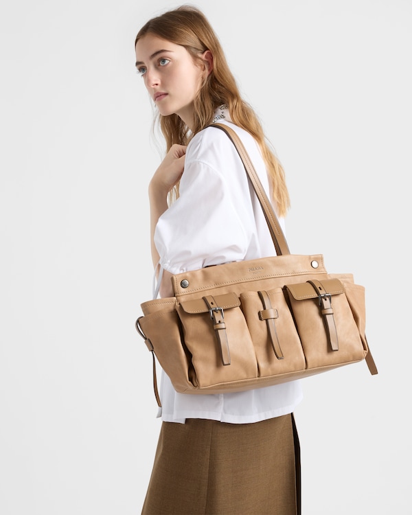 Grand cabas en cuir Prada Route - Beige Sable Grand cabas en cuir Prada Route - Beige Sable