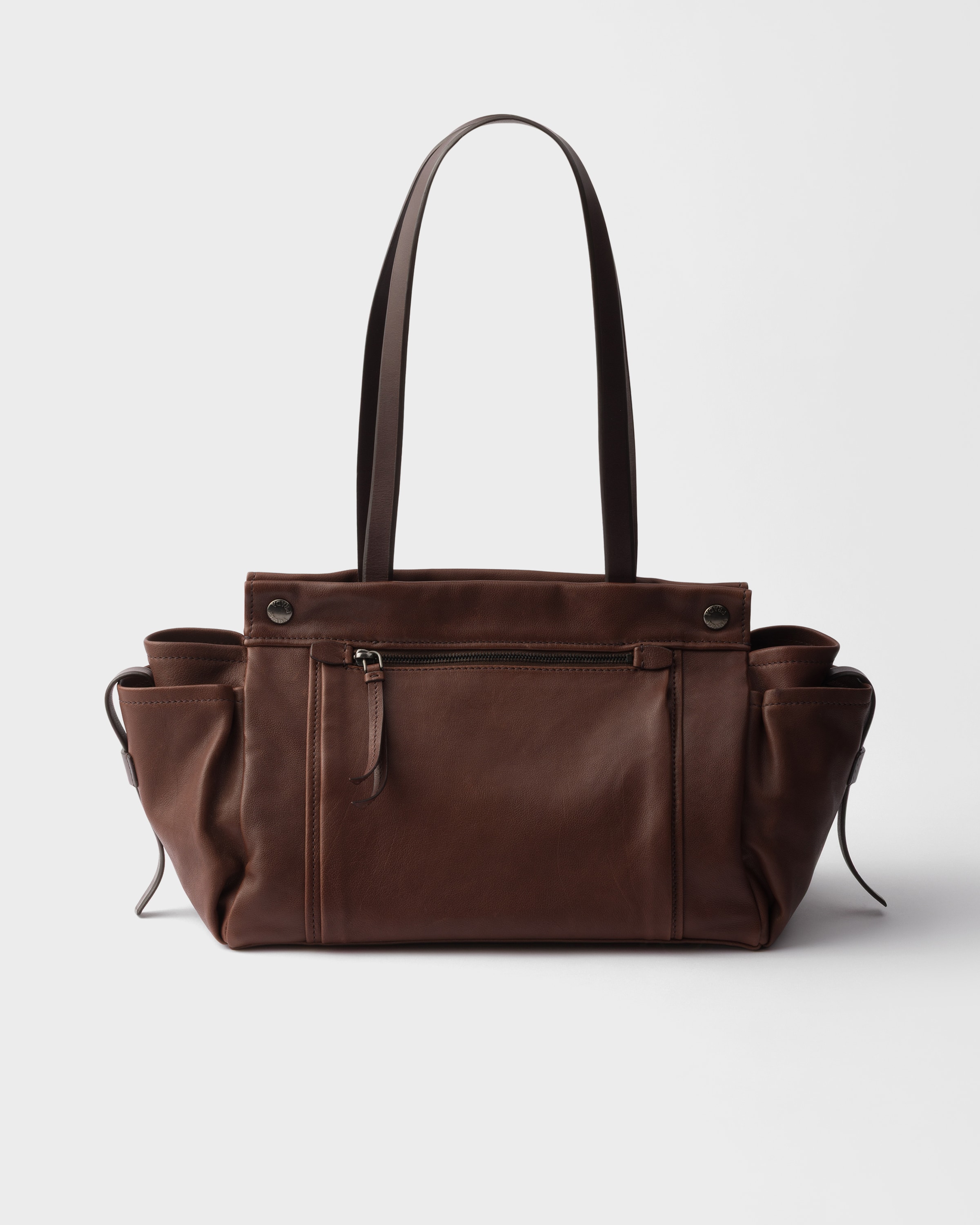 ココアブラウン プラダ ルート ラージ レザー トートバッグ | PRADA